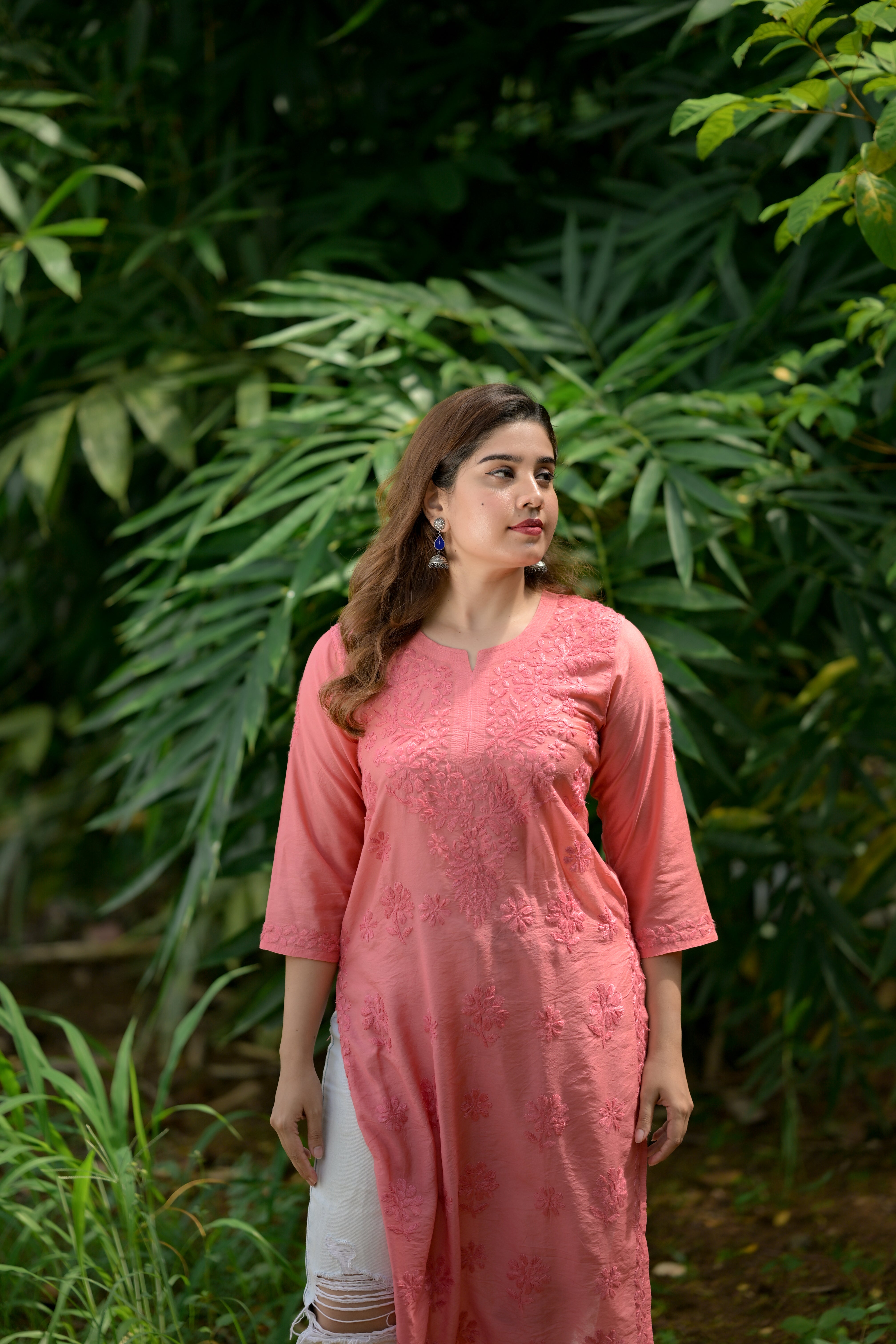 Chanderi Silk Chikankari Kurti