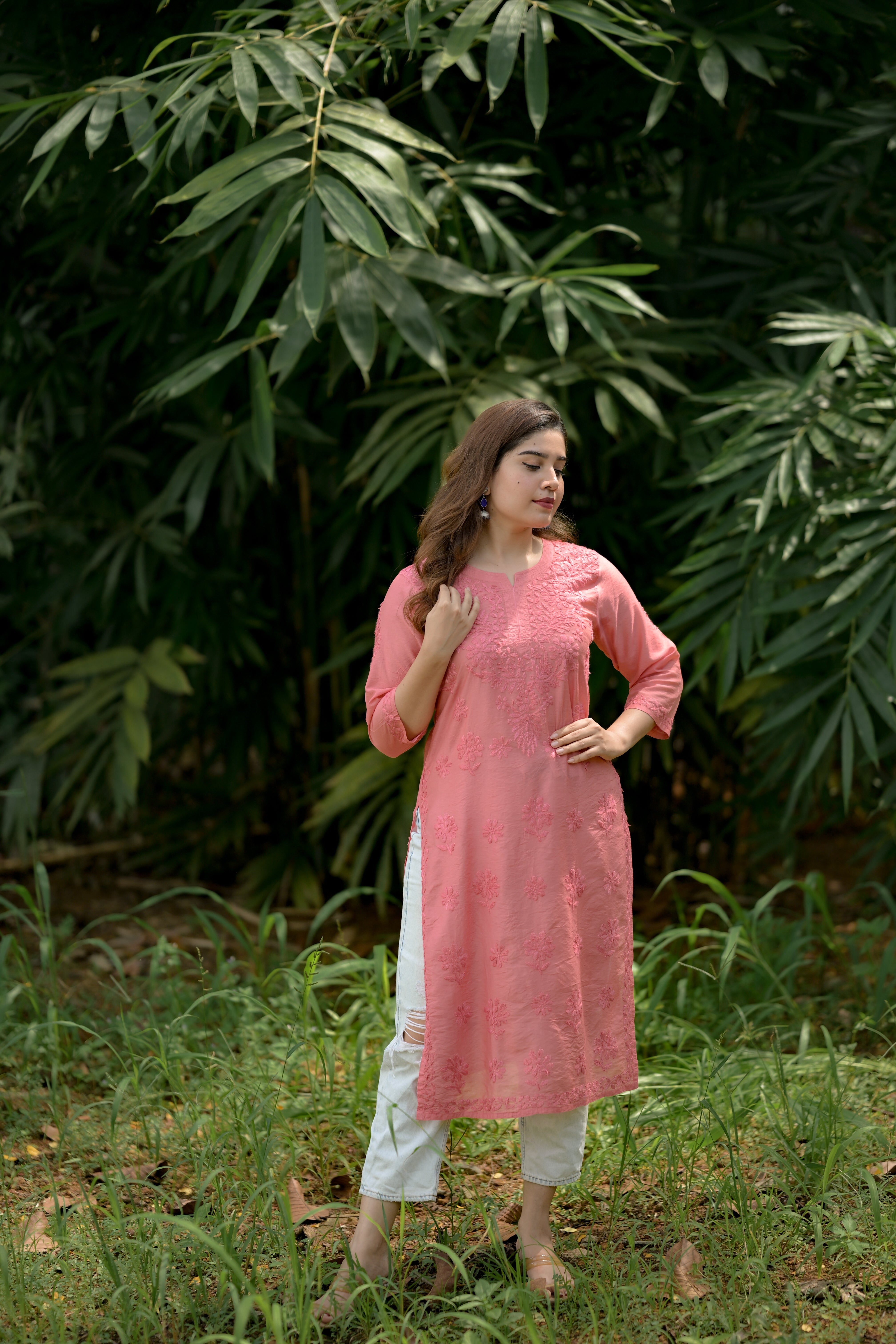 Chanderi Silk Chikankari Kurti