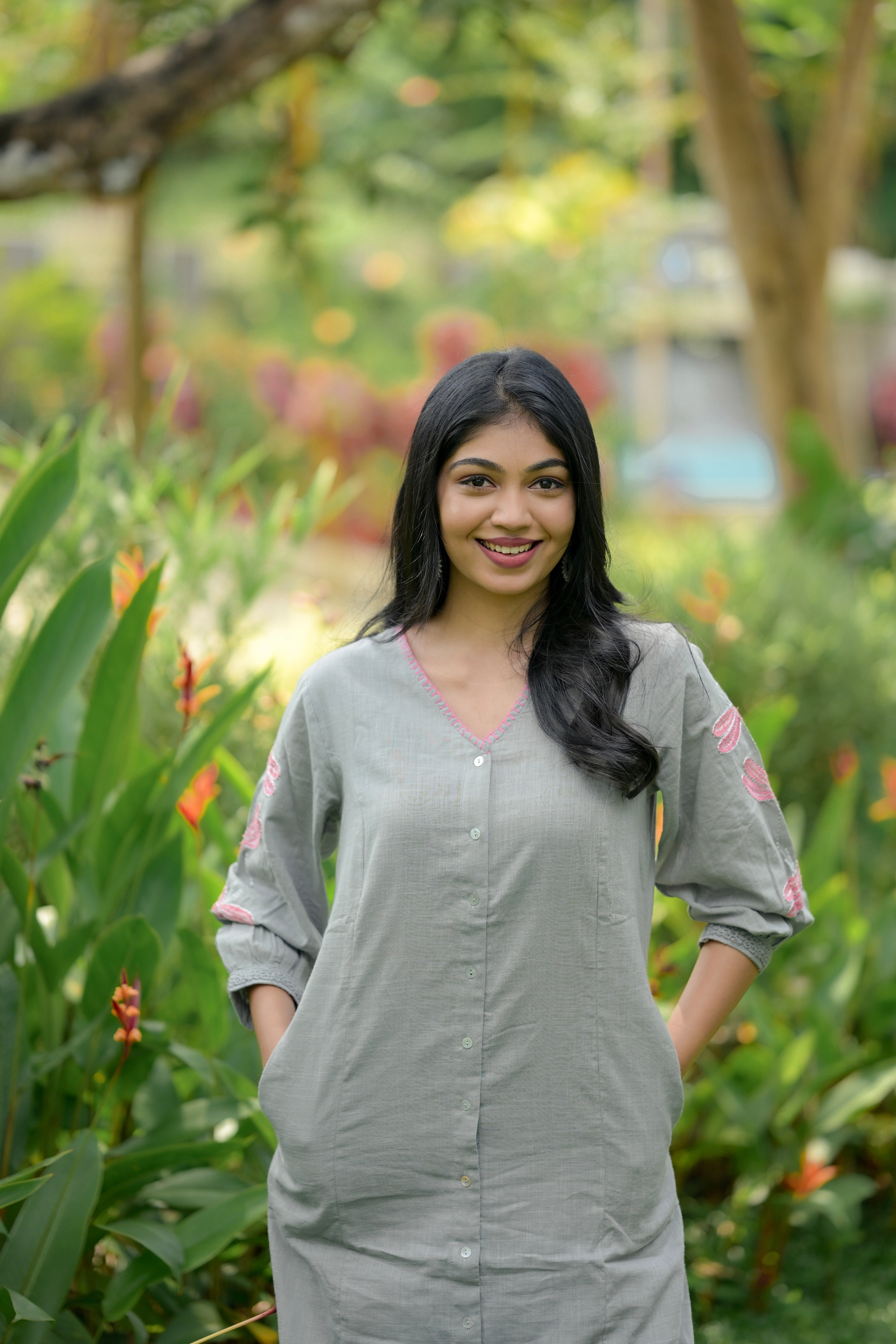 Grey Dragonfly Embroidered Co-ord Set