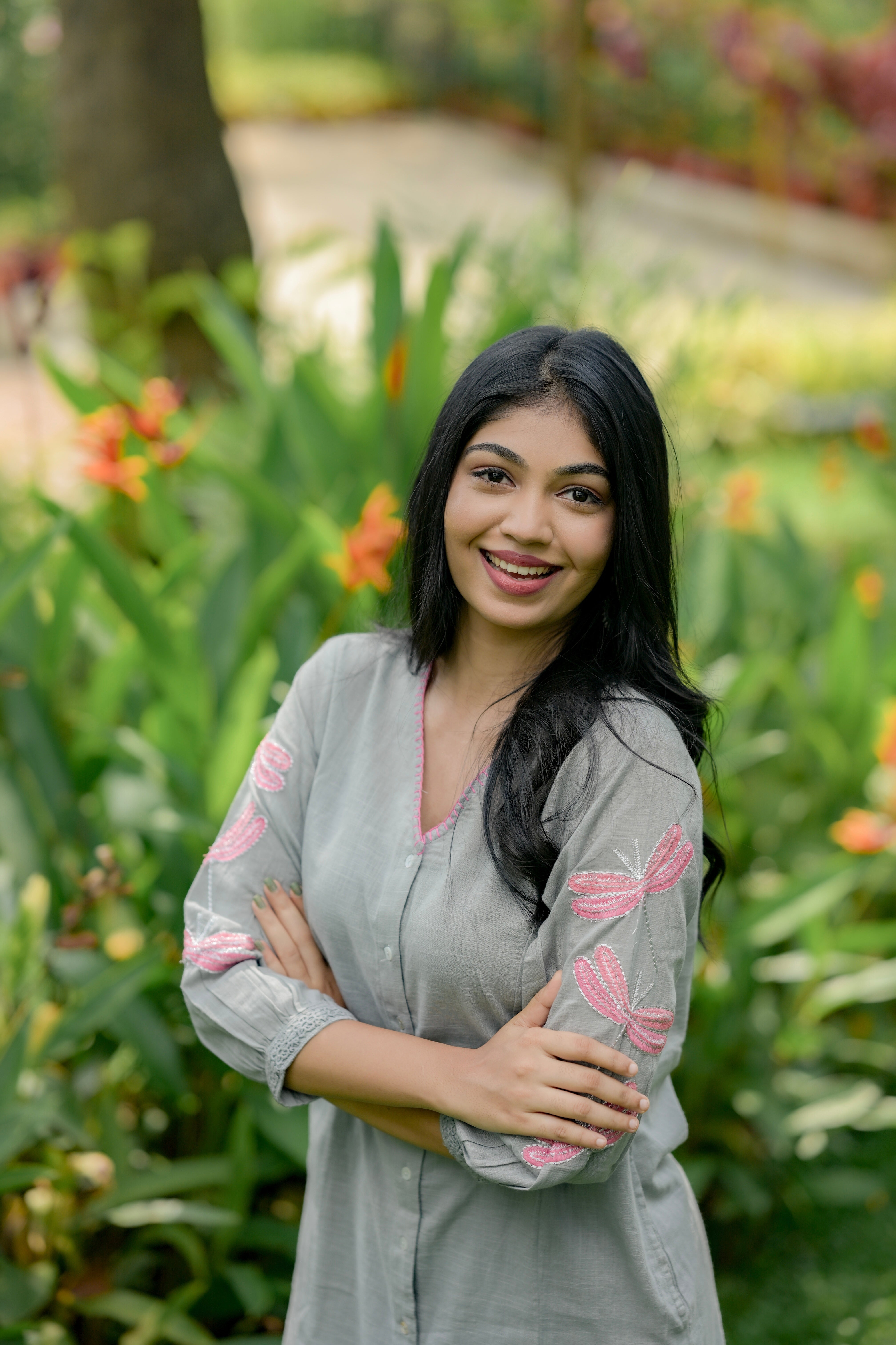 Grey Dragonfly Embroidered Co-ord Set