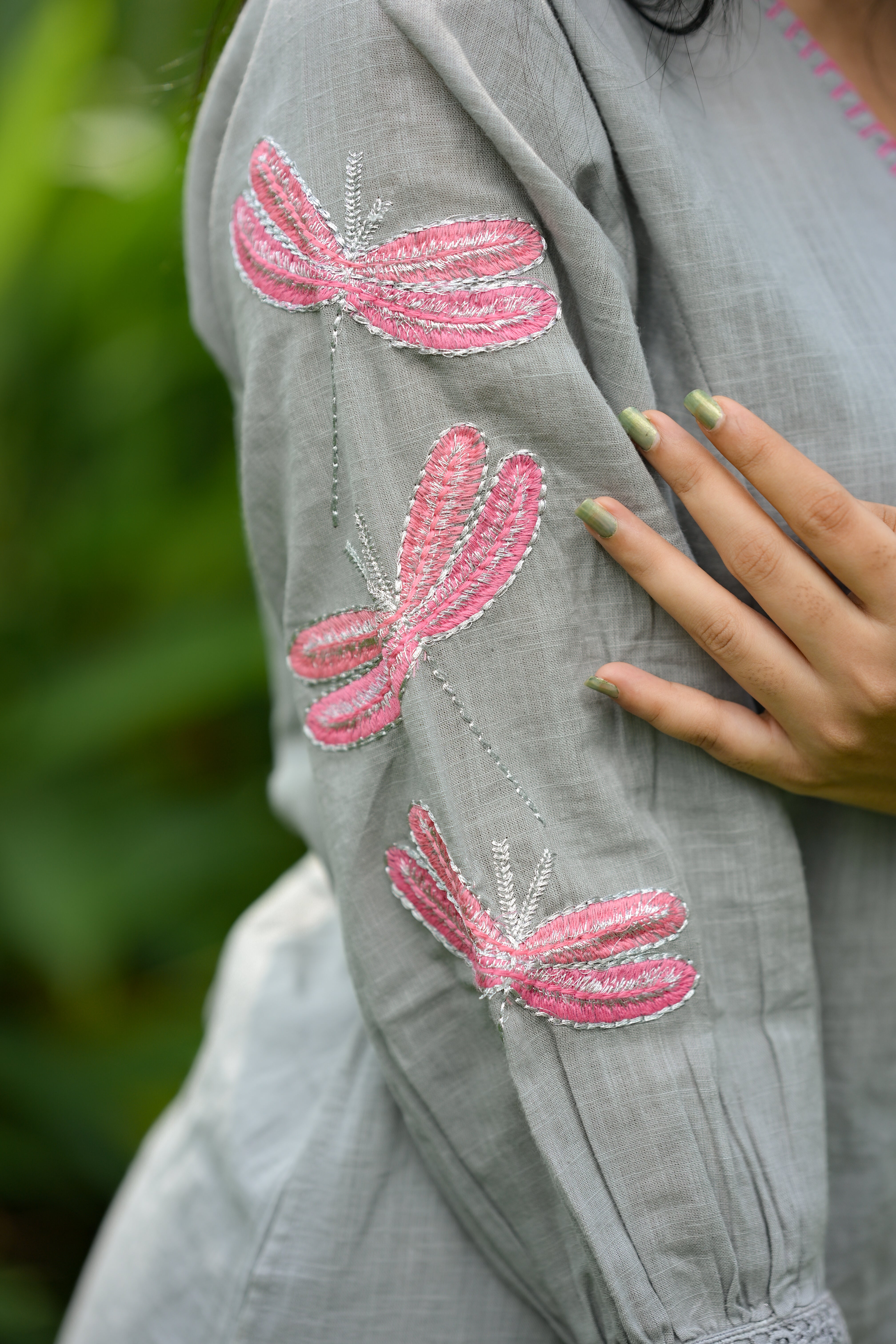 Grey Dragonfly Embroidered Co-ord Set