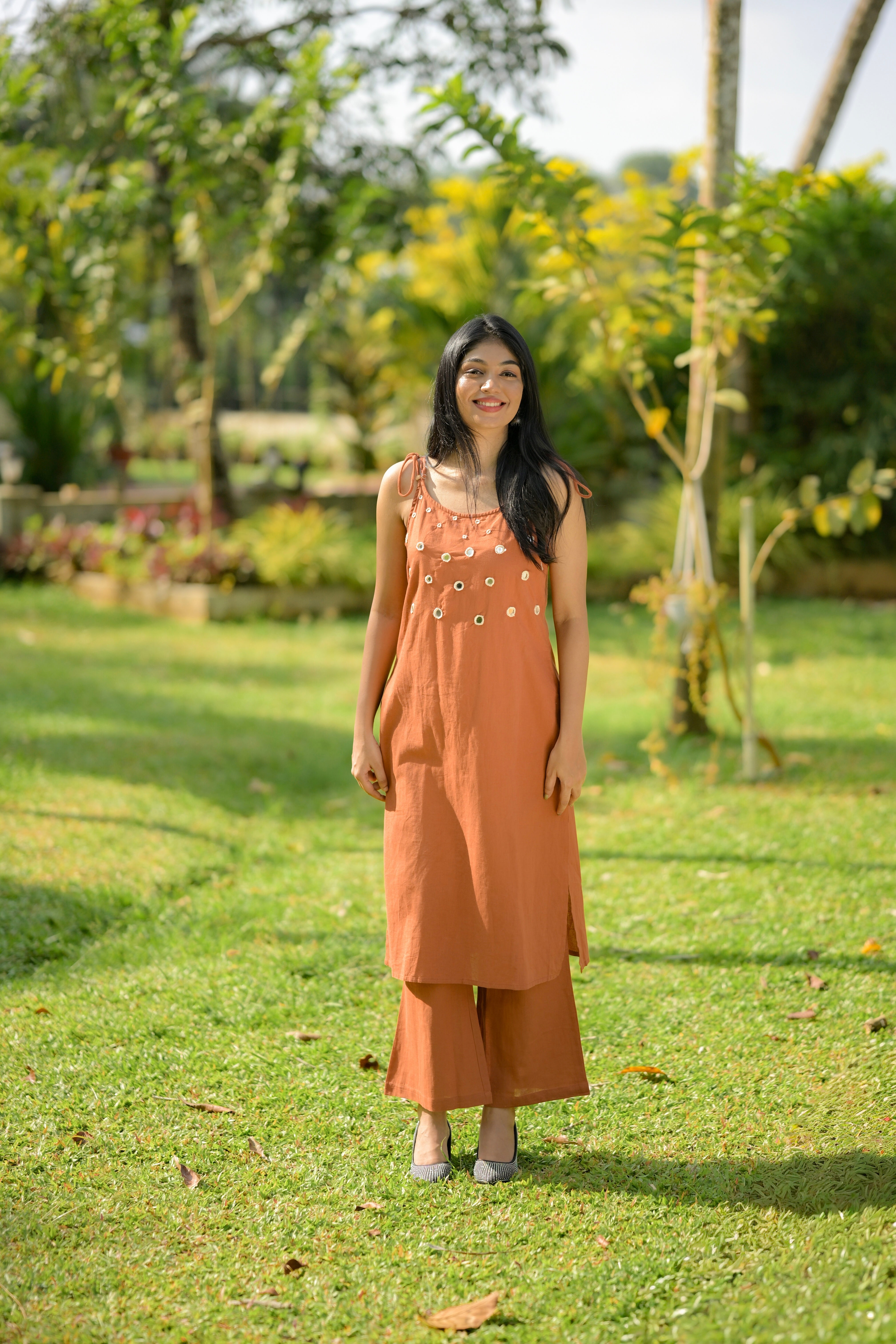 Boho tie strap kurti co-ord set