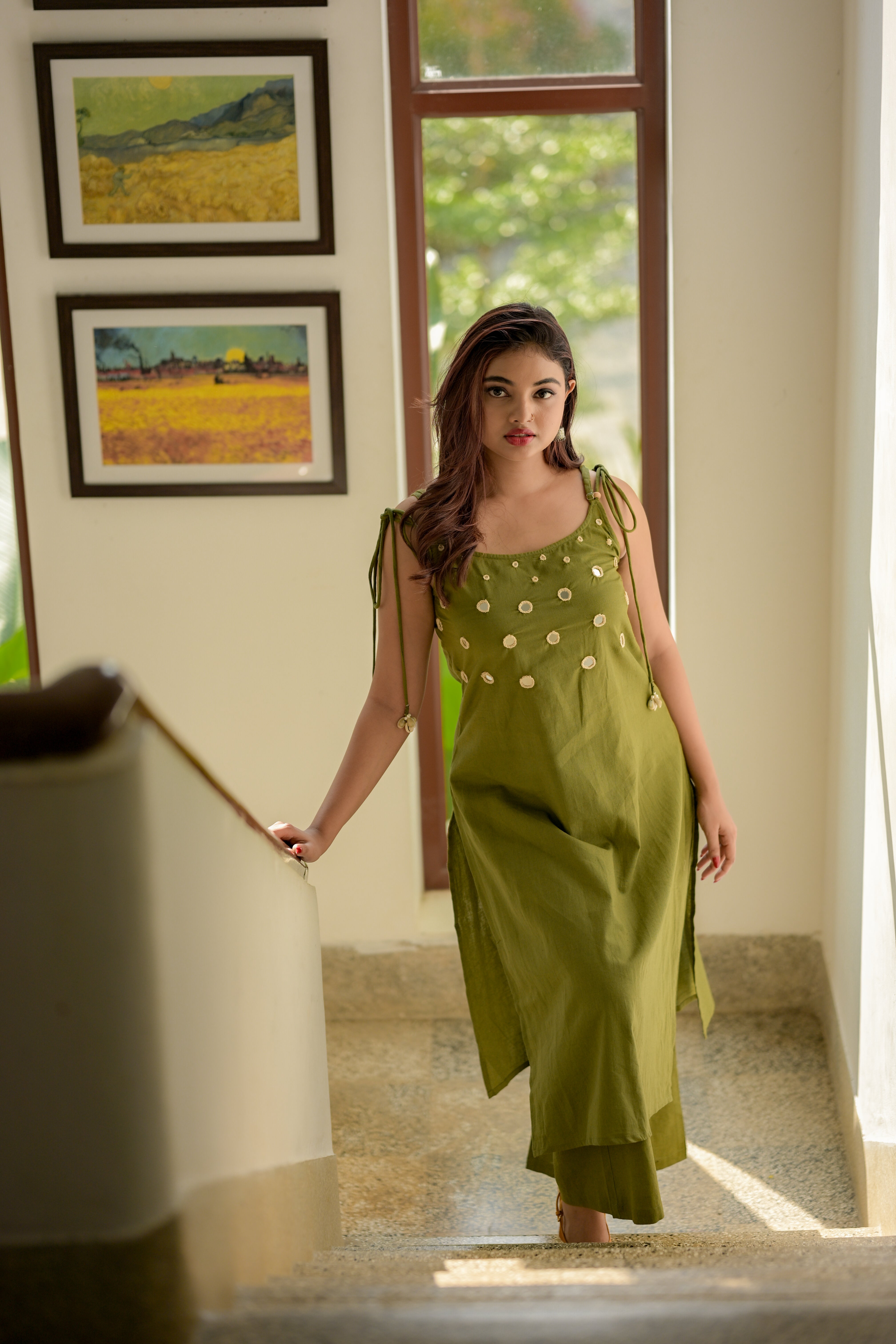 Boho tie strap kurti co-ord set