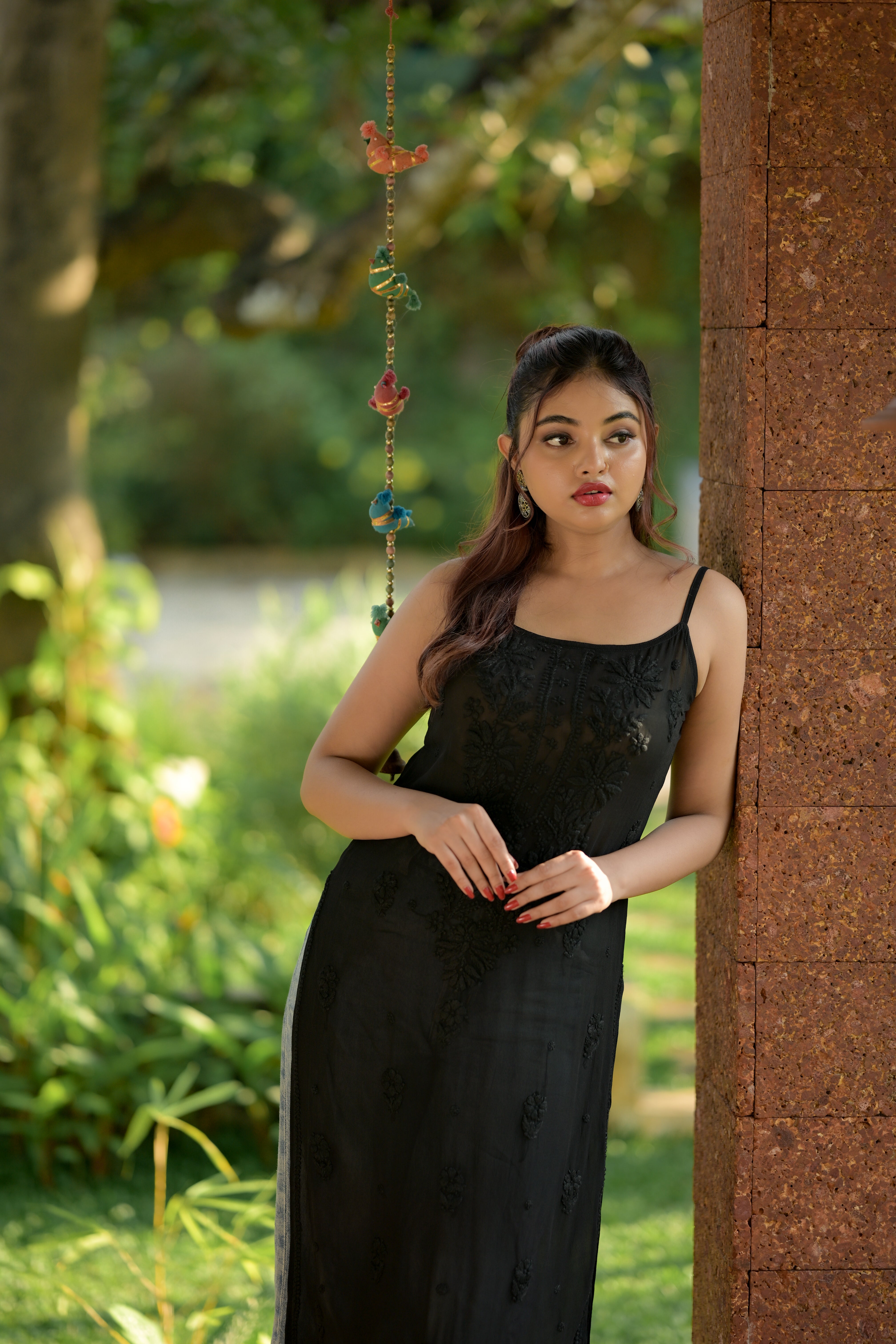 Black Mist Viscose Chikankari Strap Kurti