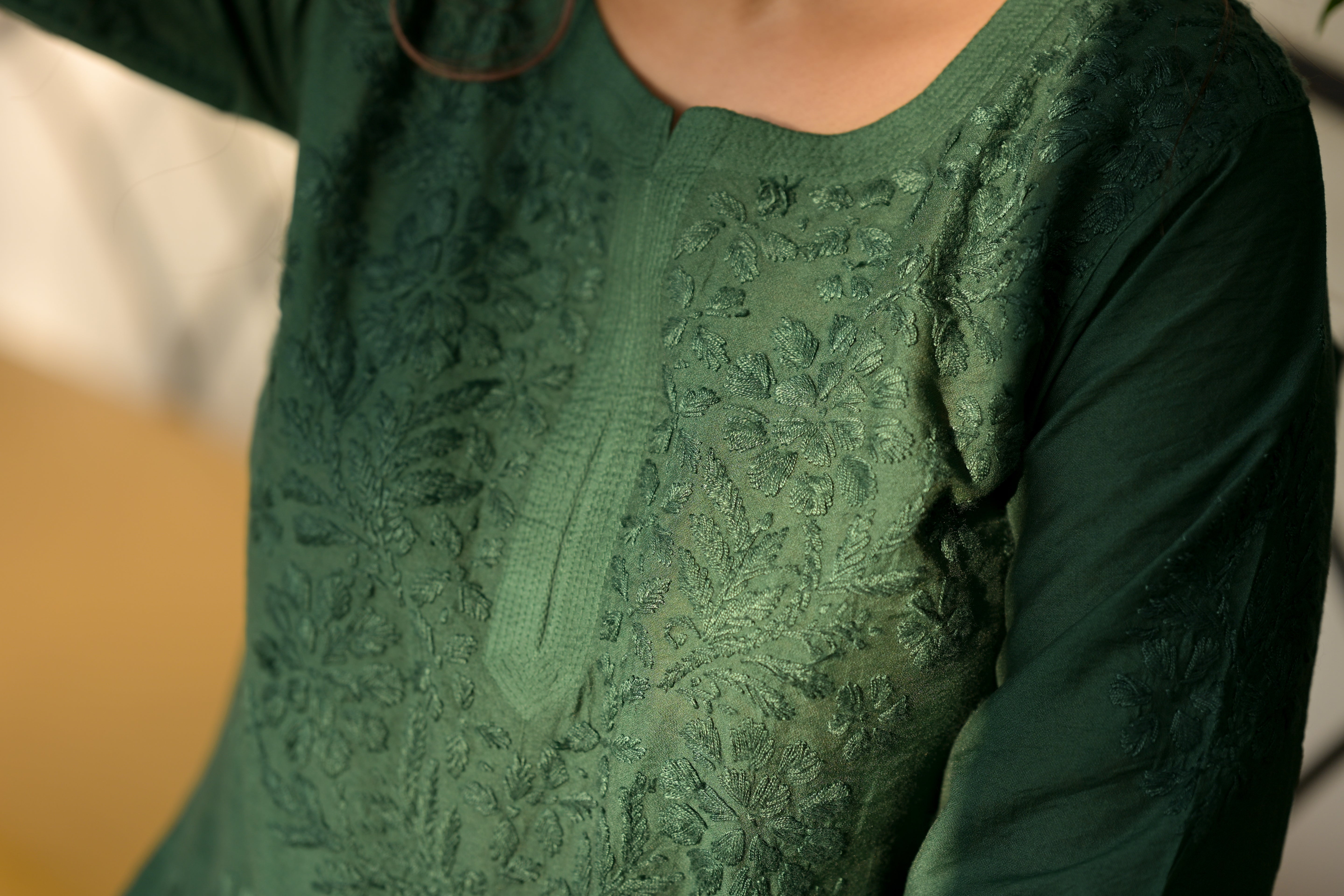 Chanderi Silk Chikankari Kurti