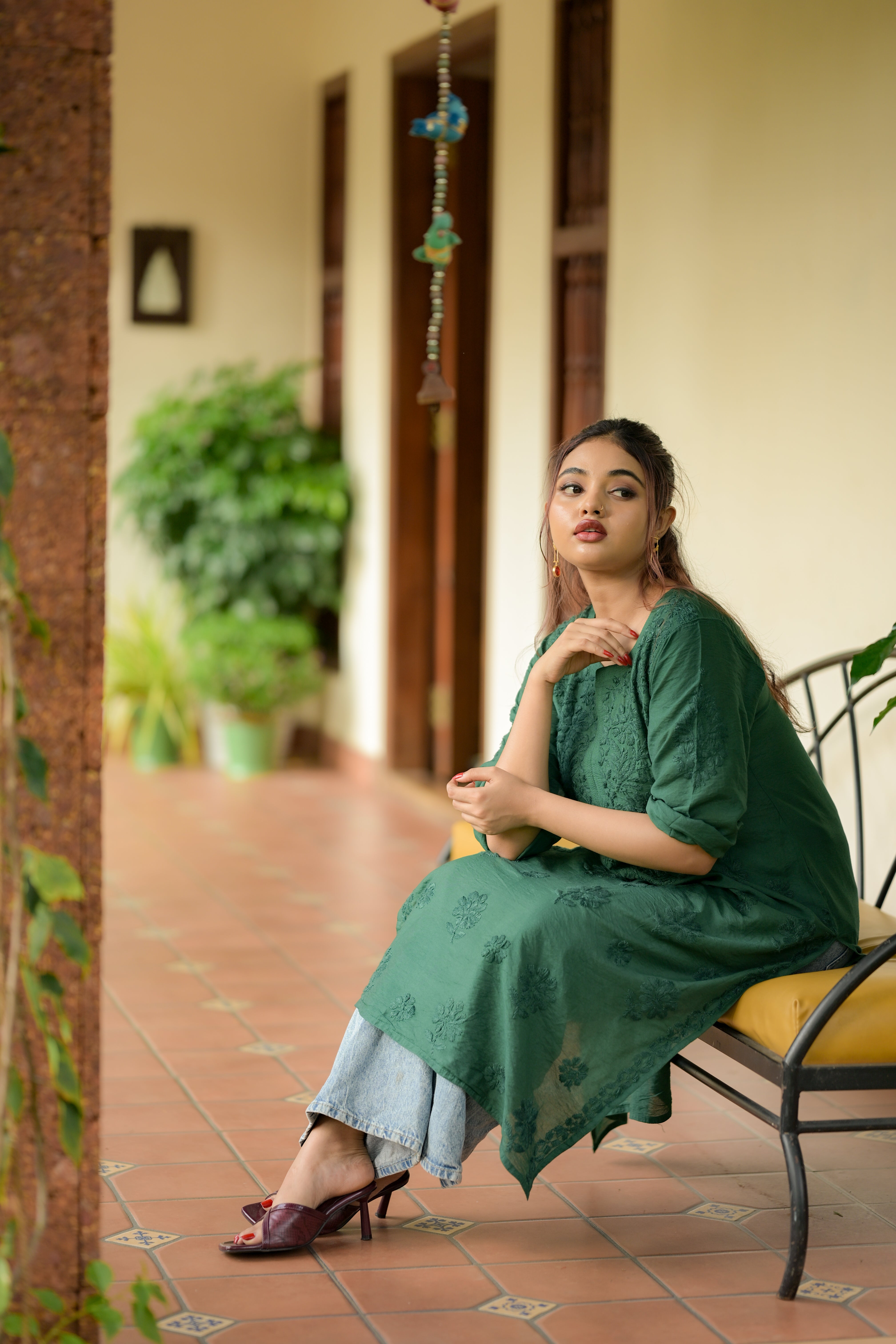 Chanderi Silk Chikankari Kurti