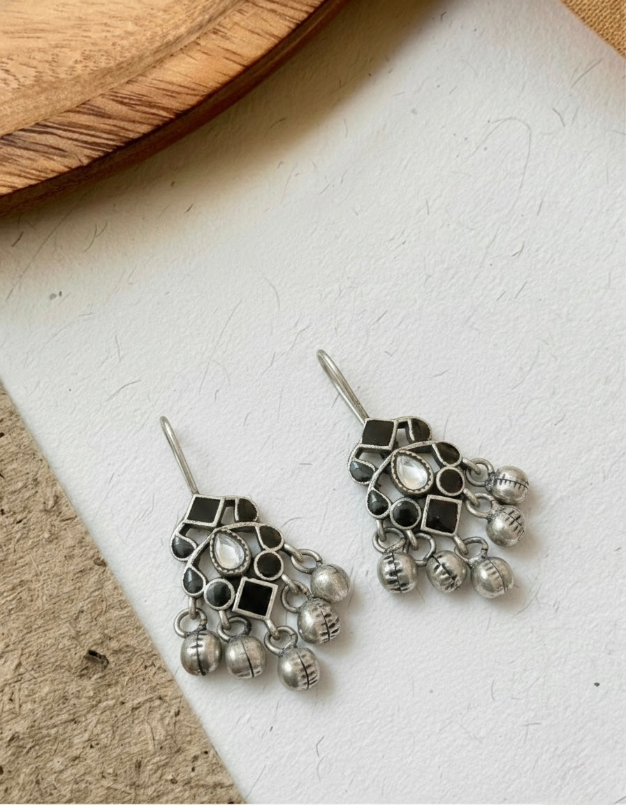 Black Enamel Ghungroo Earrings