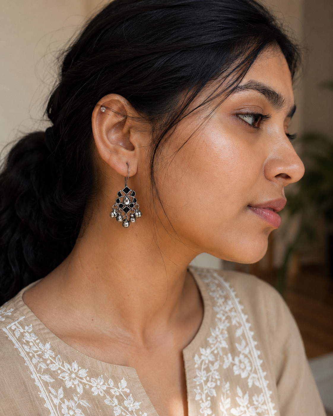 Black Enamel Ghungroo Earrings