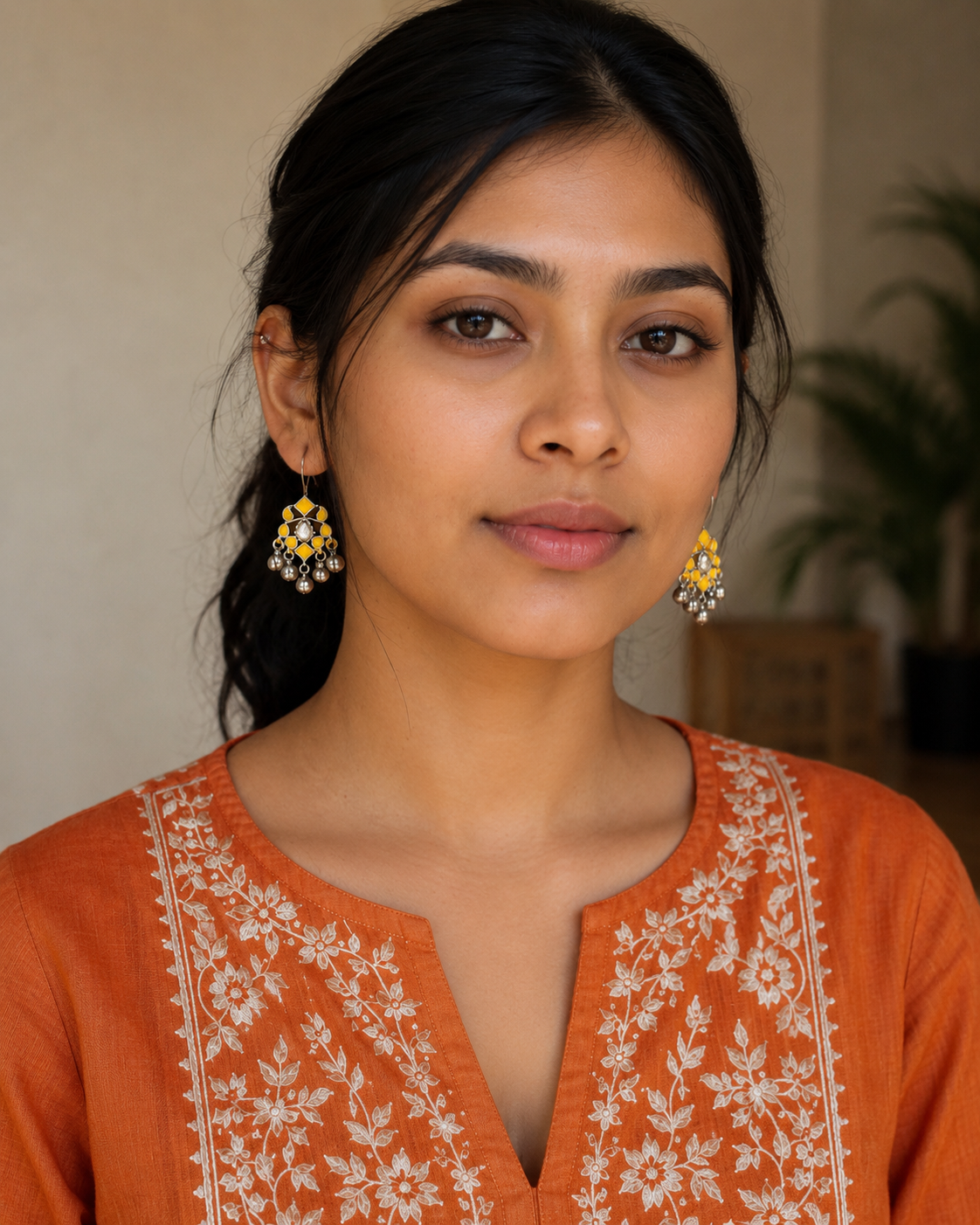 Amber yellow Enamal Ghungroo Earrings