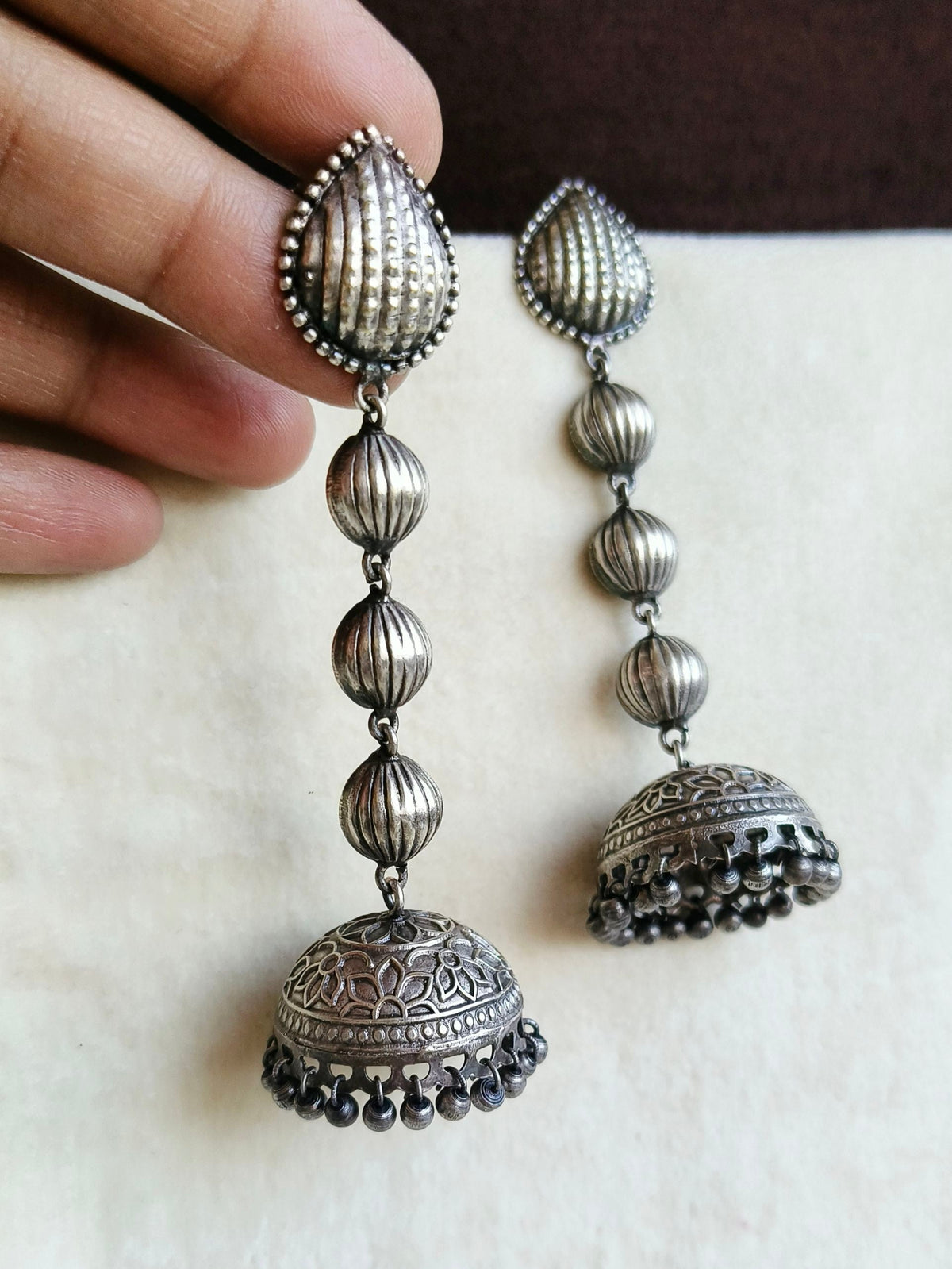 Antique Silver long Drop Jhumka