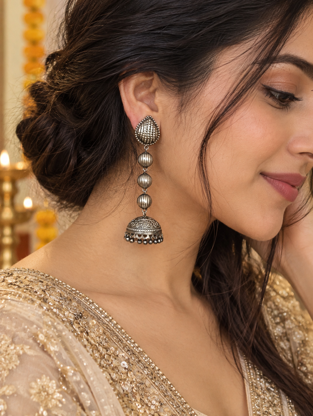 Antique Silver long Drop Jhumka
