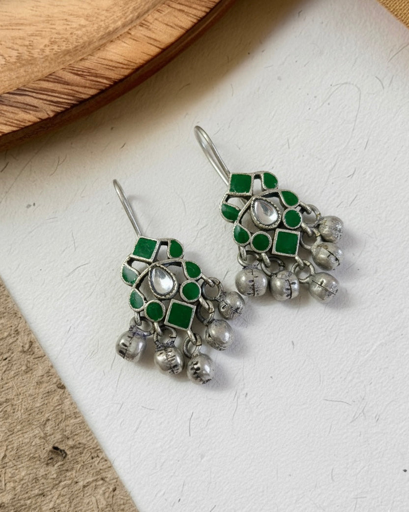 Emerald Enamal Ghungroo Earrings