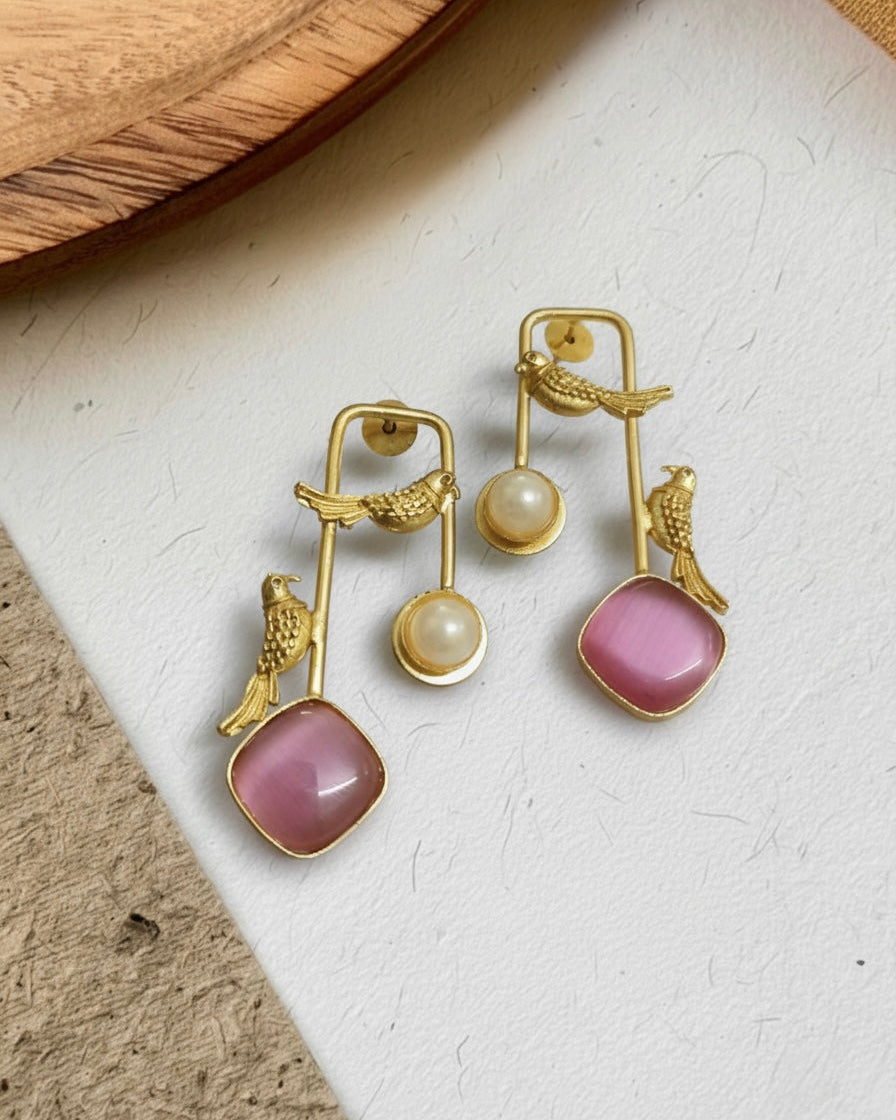 Mauve-pink Songbird Charm Earrings