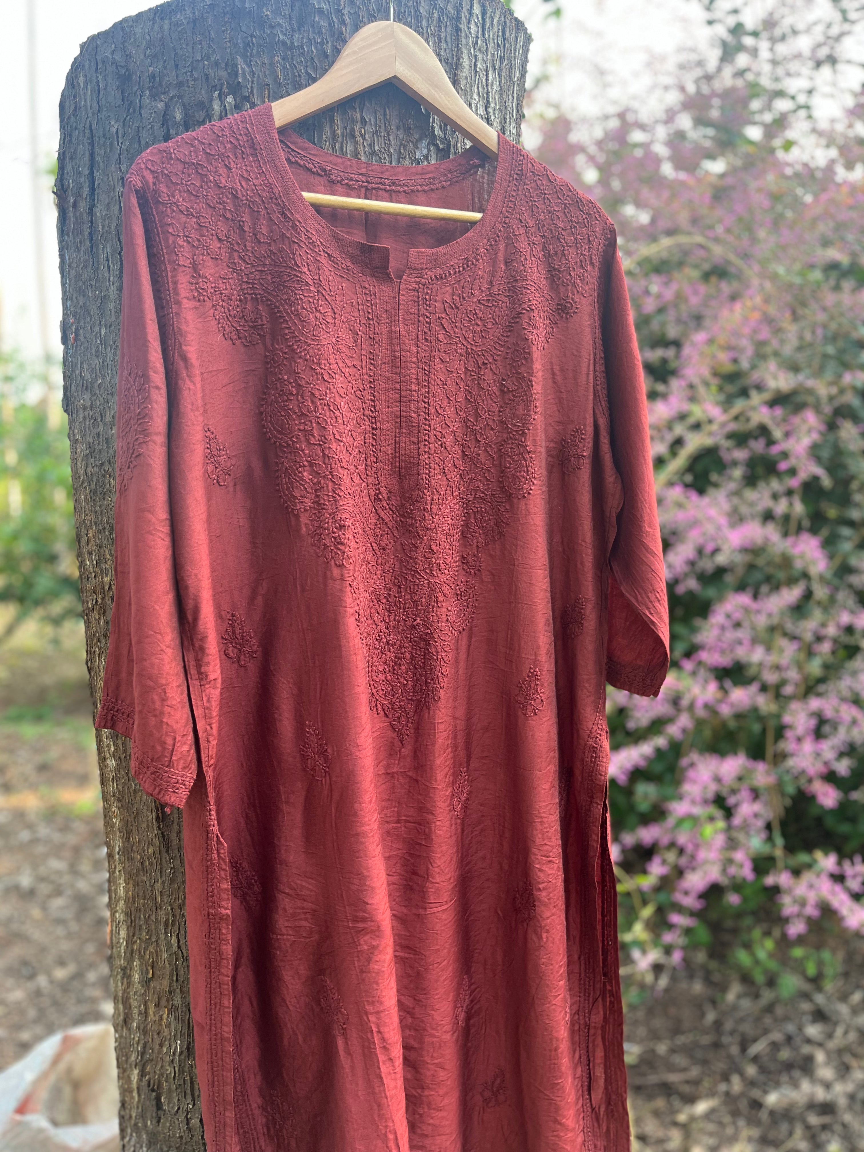 Chanderi Chikankari Straight Kurti