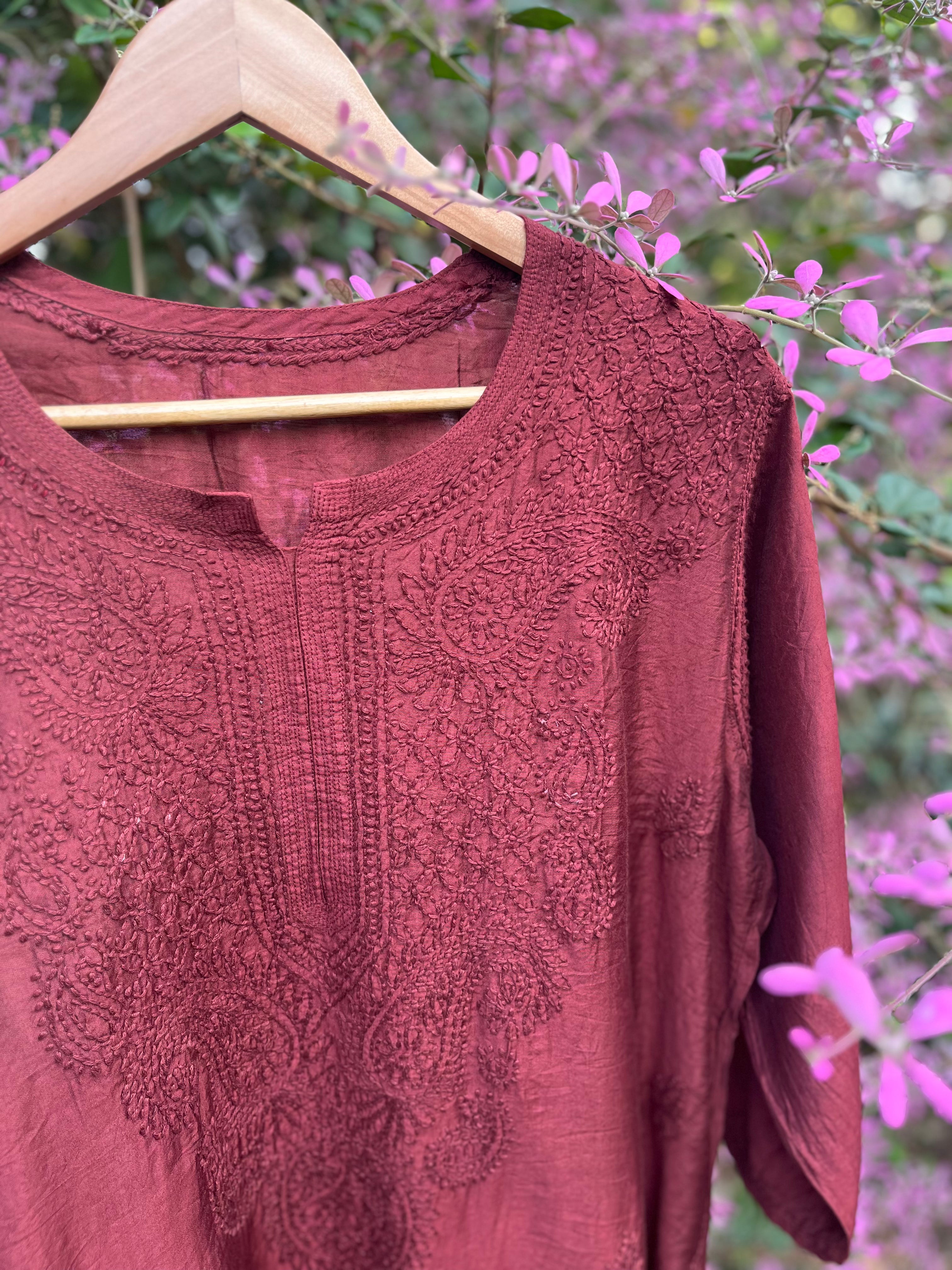 Chanderi Chikankari Straight Kurti
