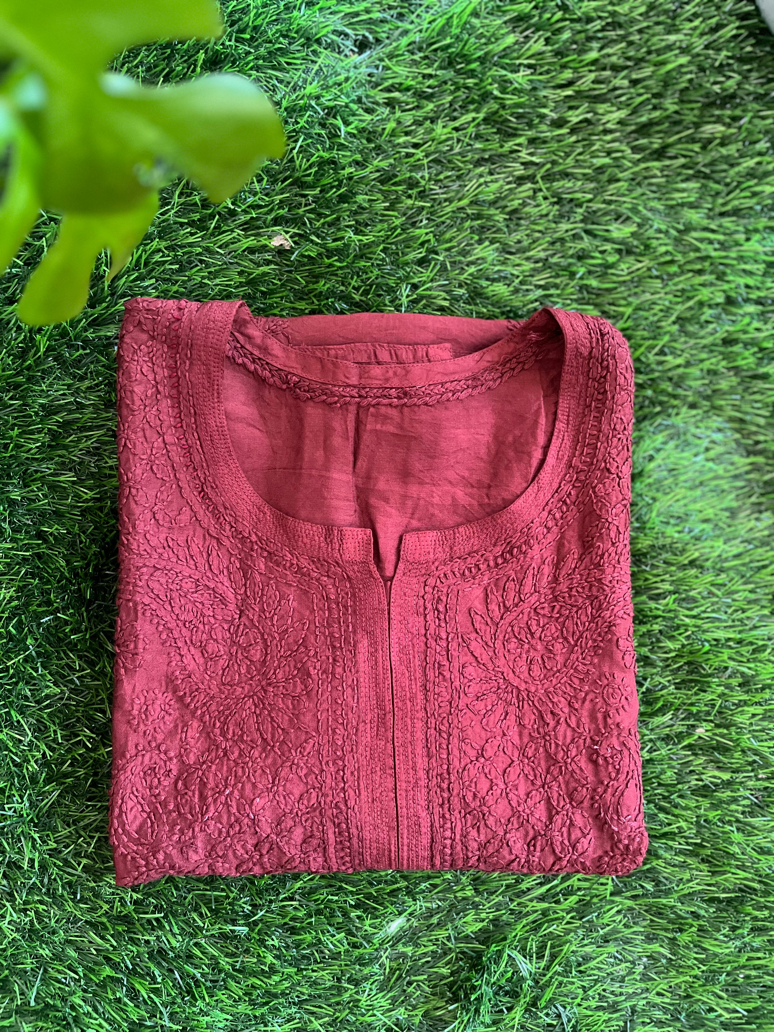 Chanderi Chikankari Straight Kurti
