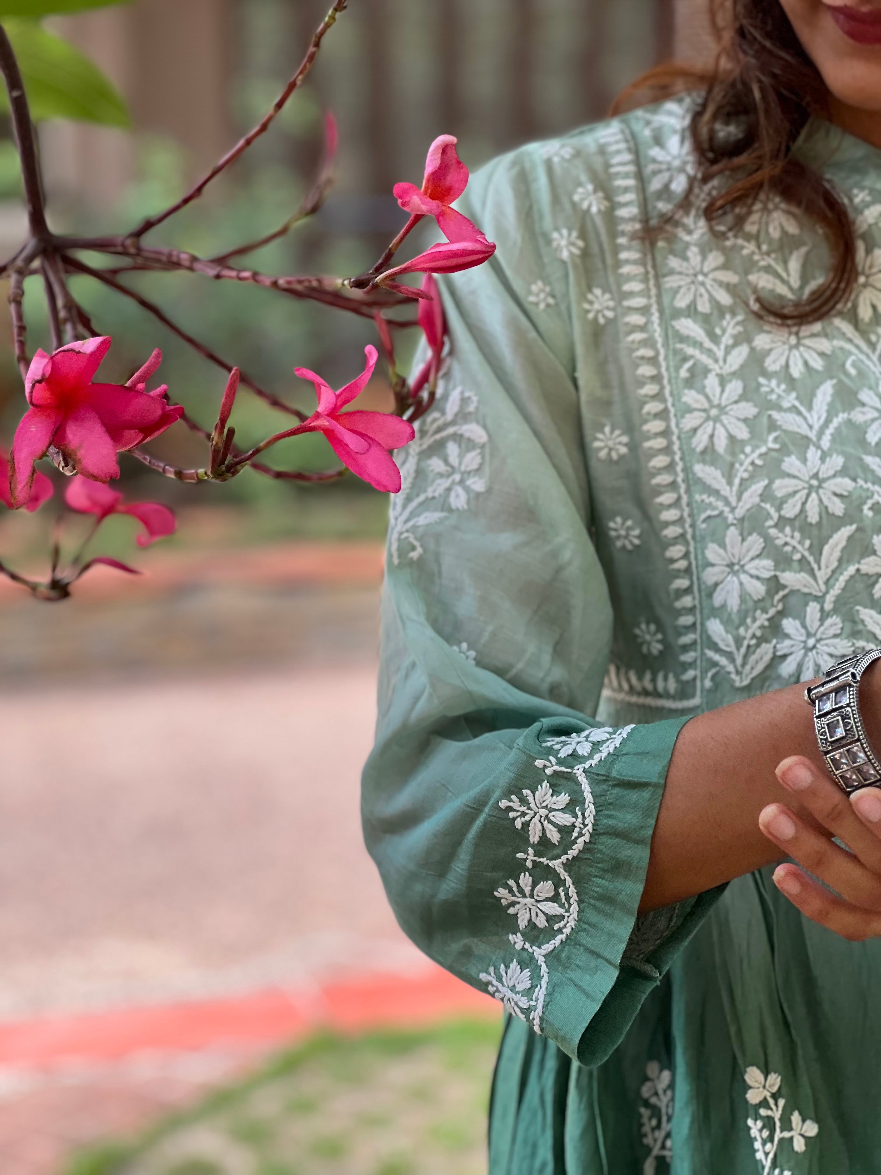 Designer Chanderi Chikankari Short Kurti