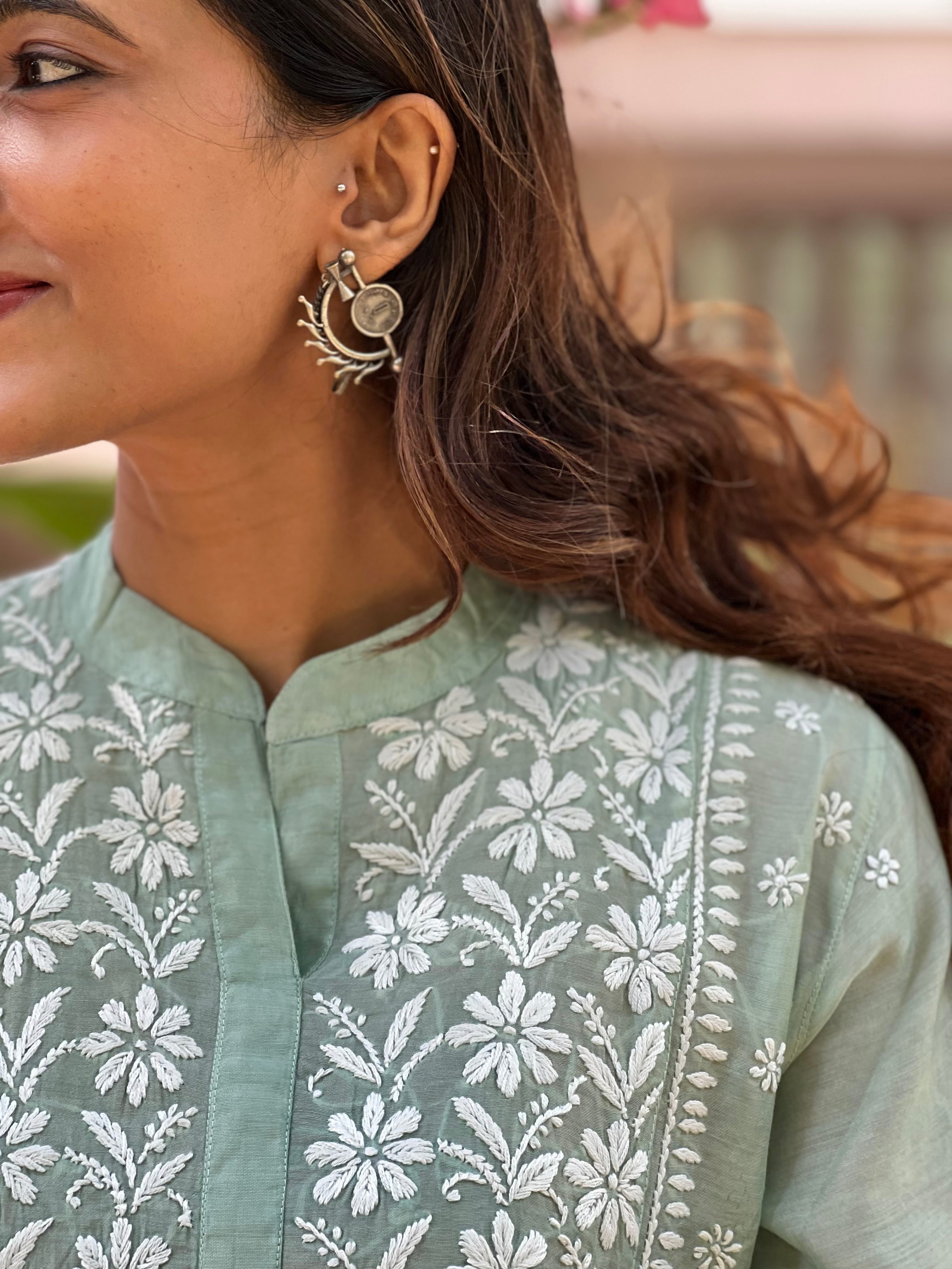 Designer Chanderi Chikankari Short Kurti