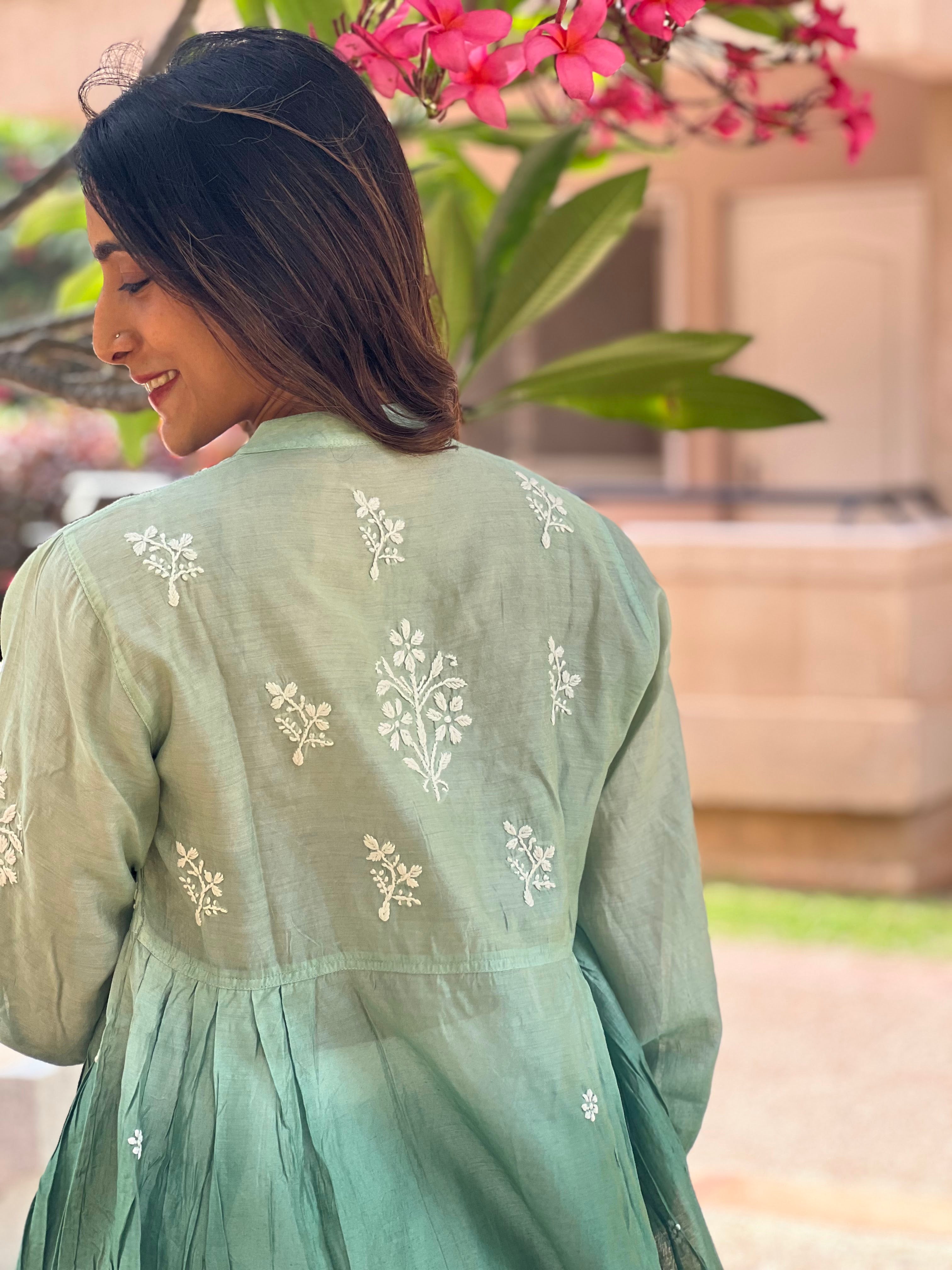 Designer Chanderi Chikankari Short Kurti