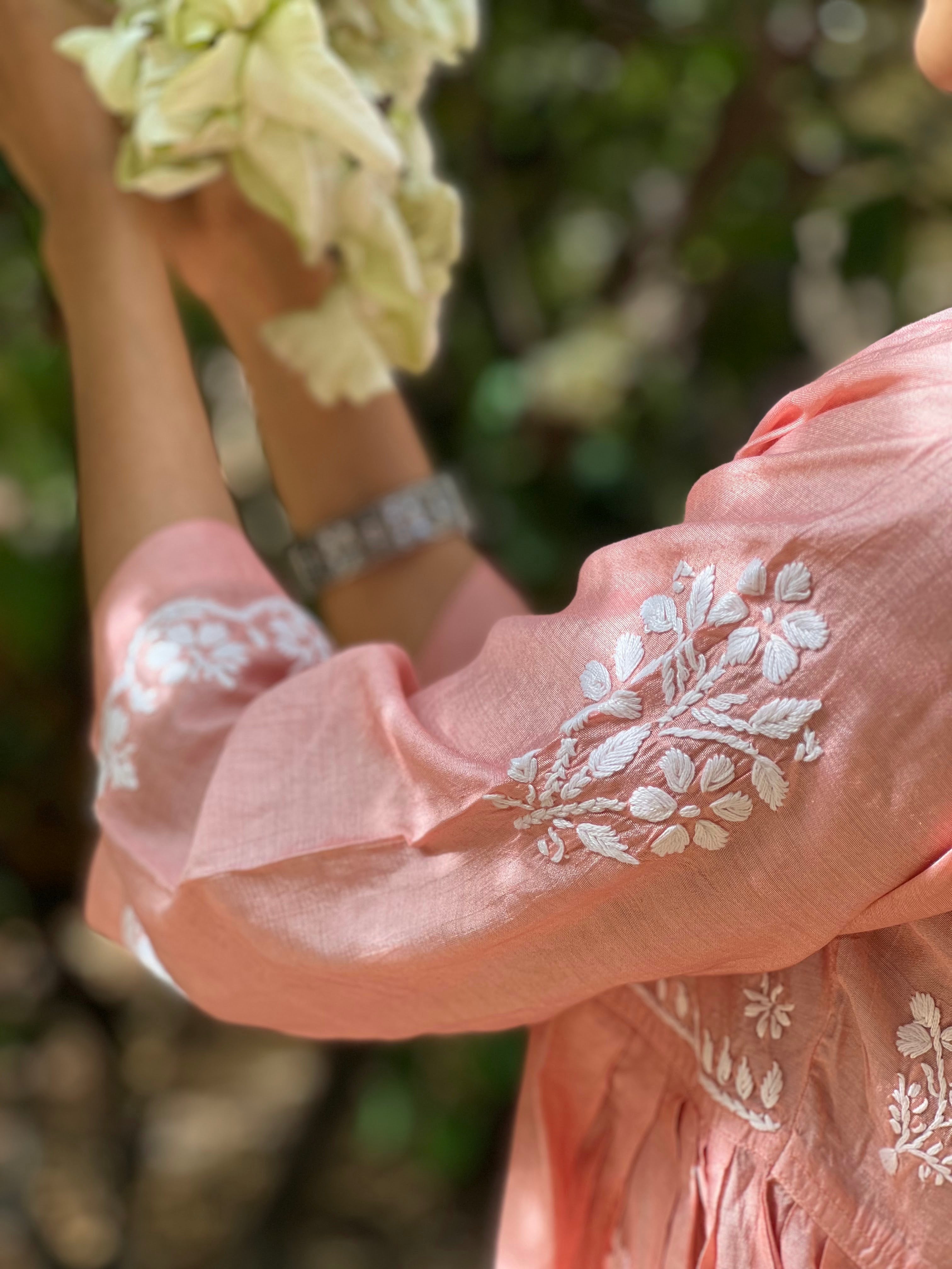 Designer Chanderi Chikankari Short Kurti