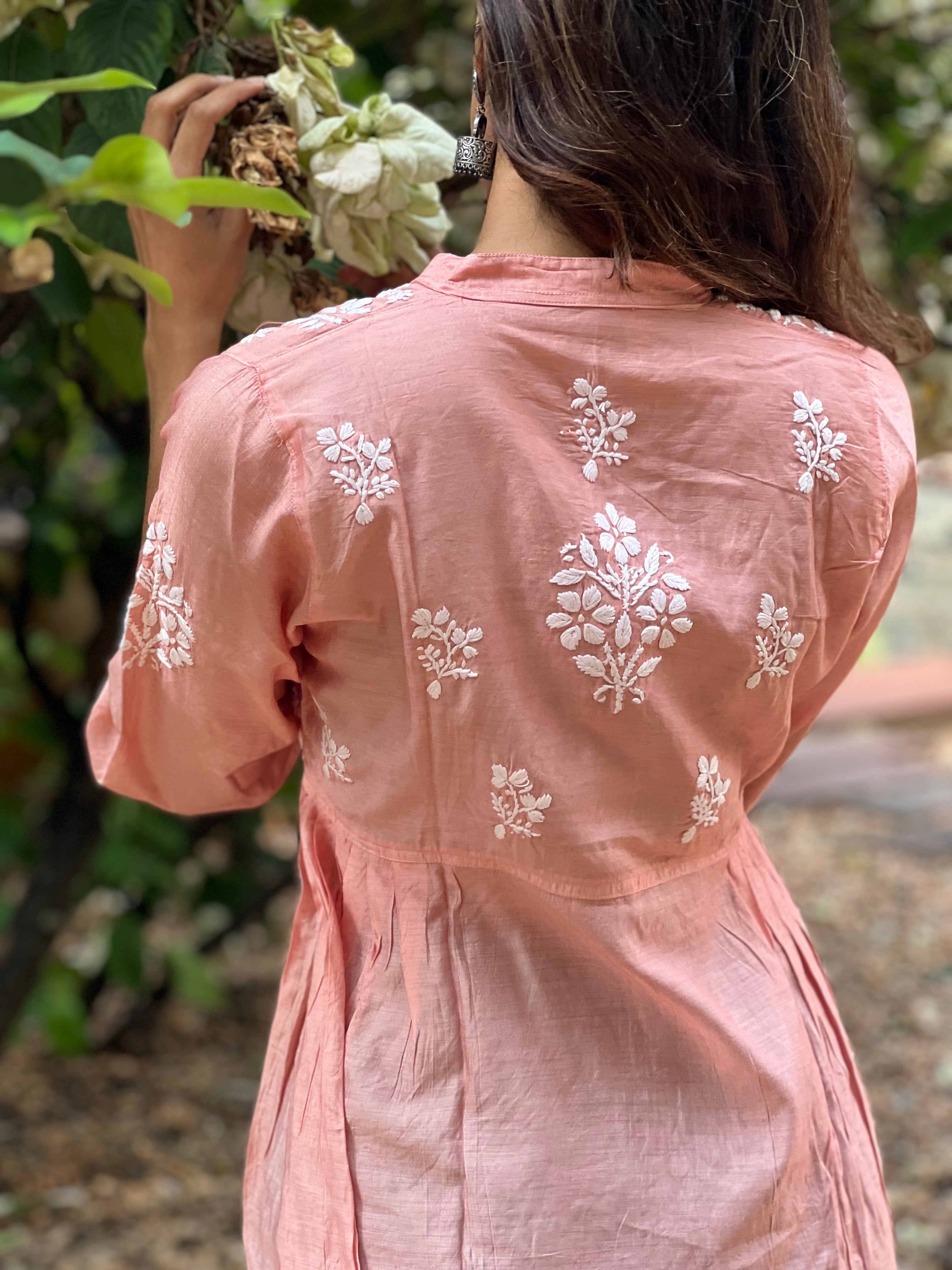 Designer Chanderi Chikankari Short Kurti