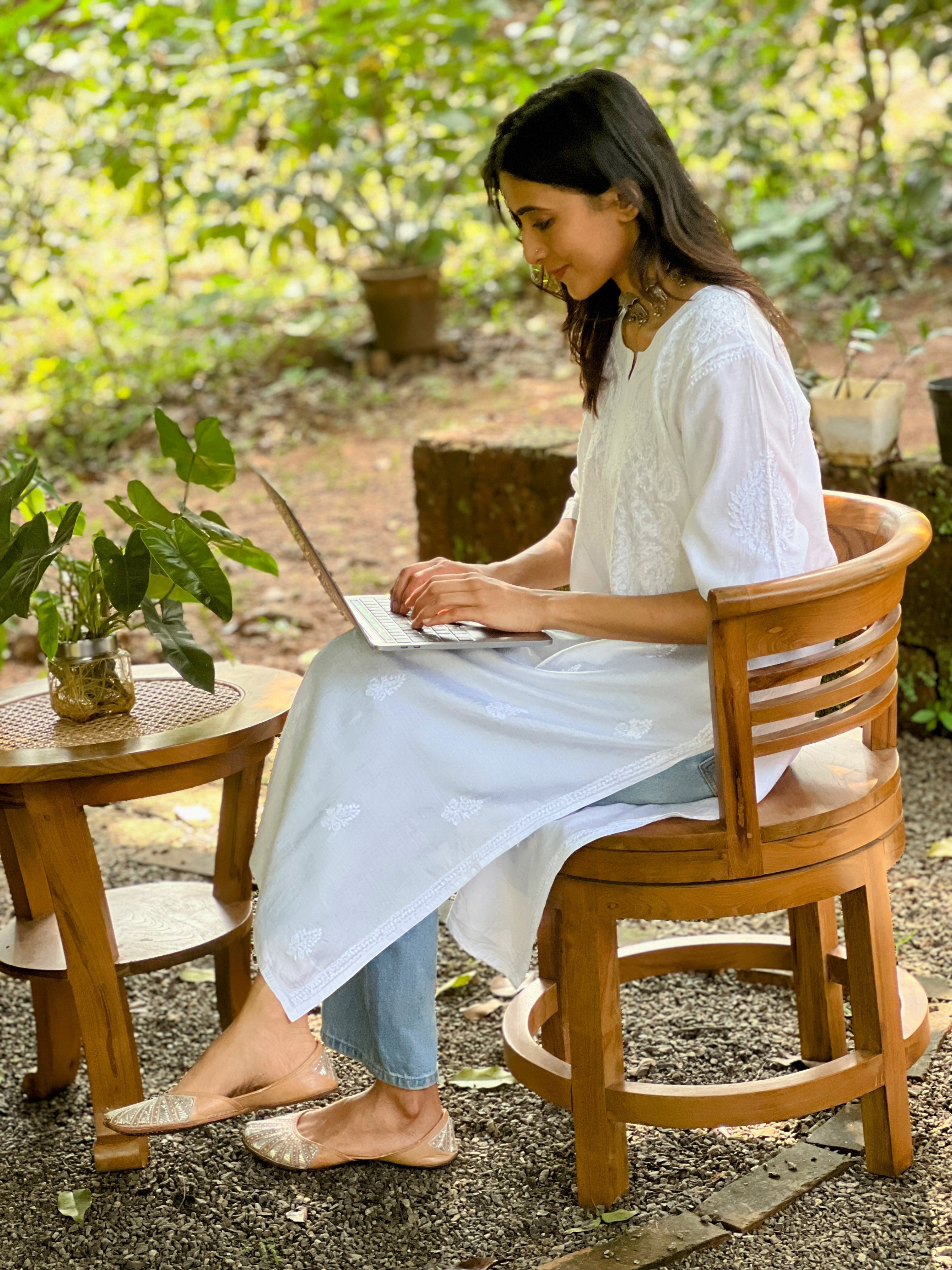 Chanderi Chikankari Kurti - White