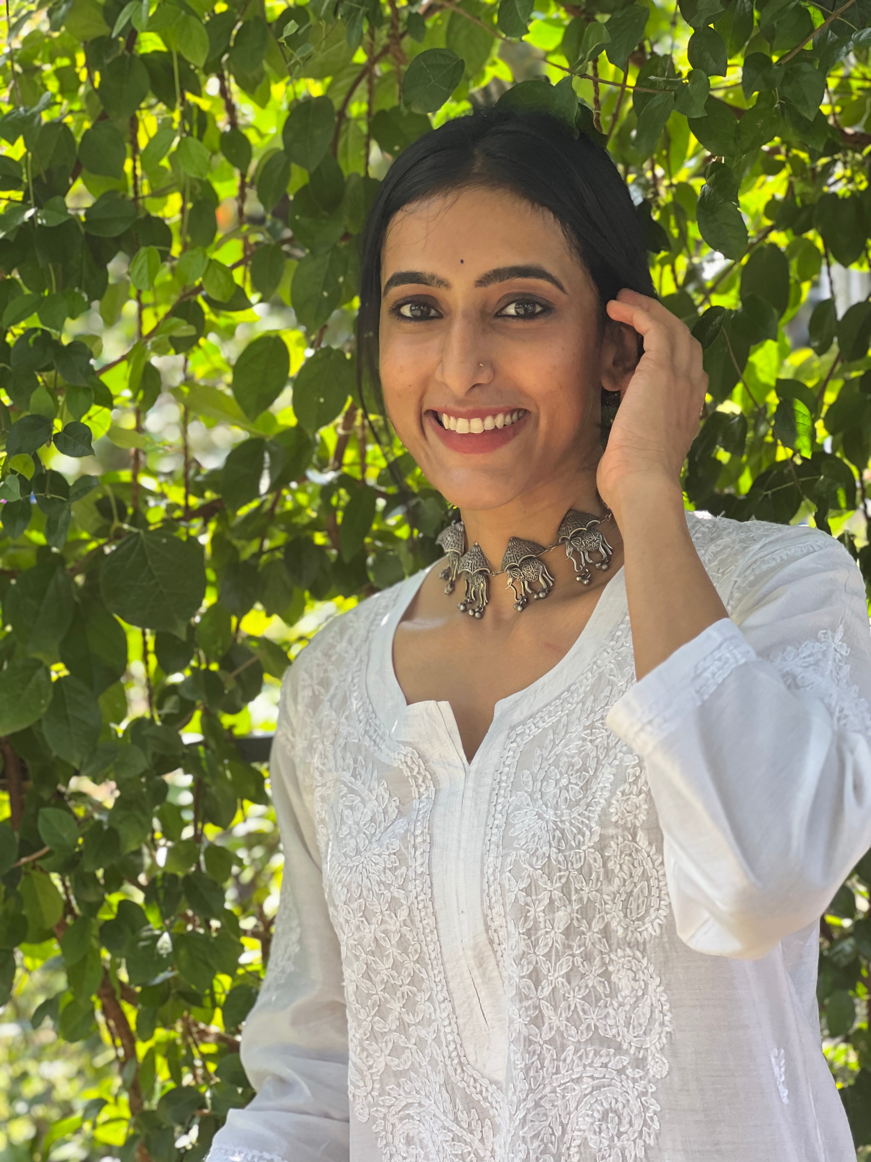 Chanderi Chikankari Kurti - White