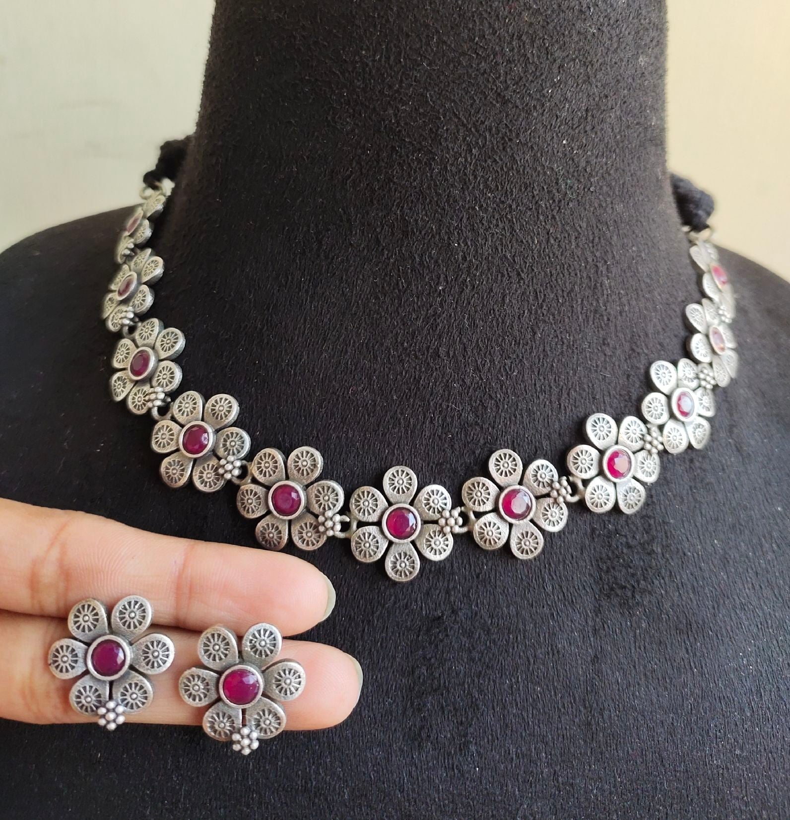 Ruby Blossom Necklace Set