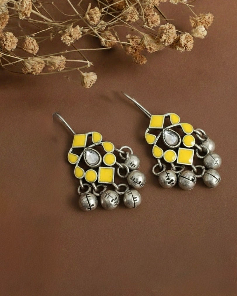 Amber yellow Enamal Ghungroo Earrings