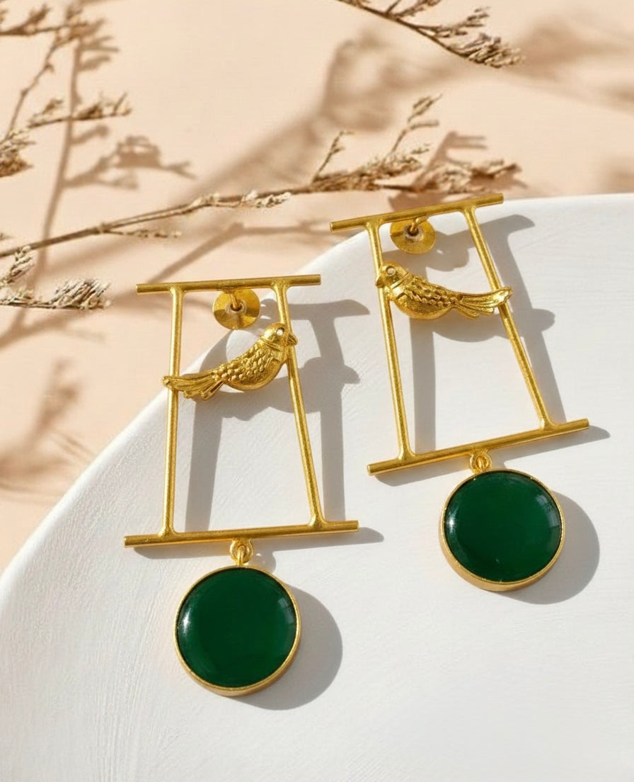 Emerald  Bird Earrings