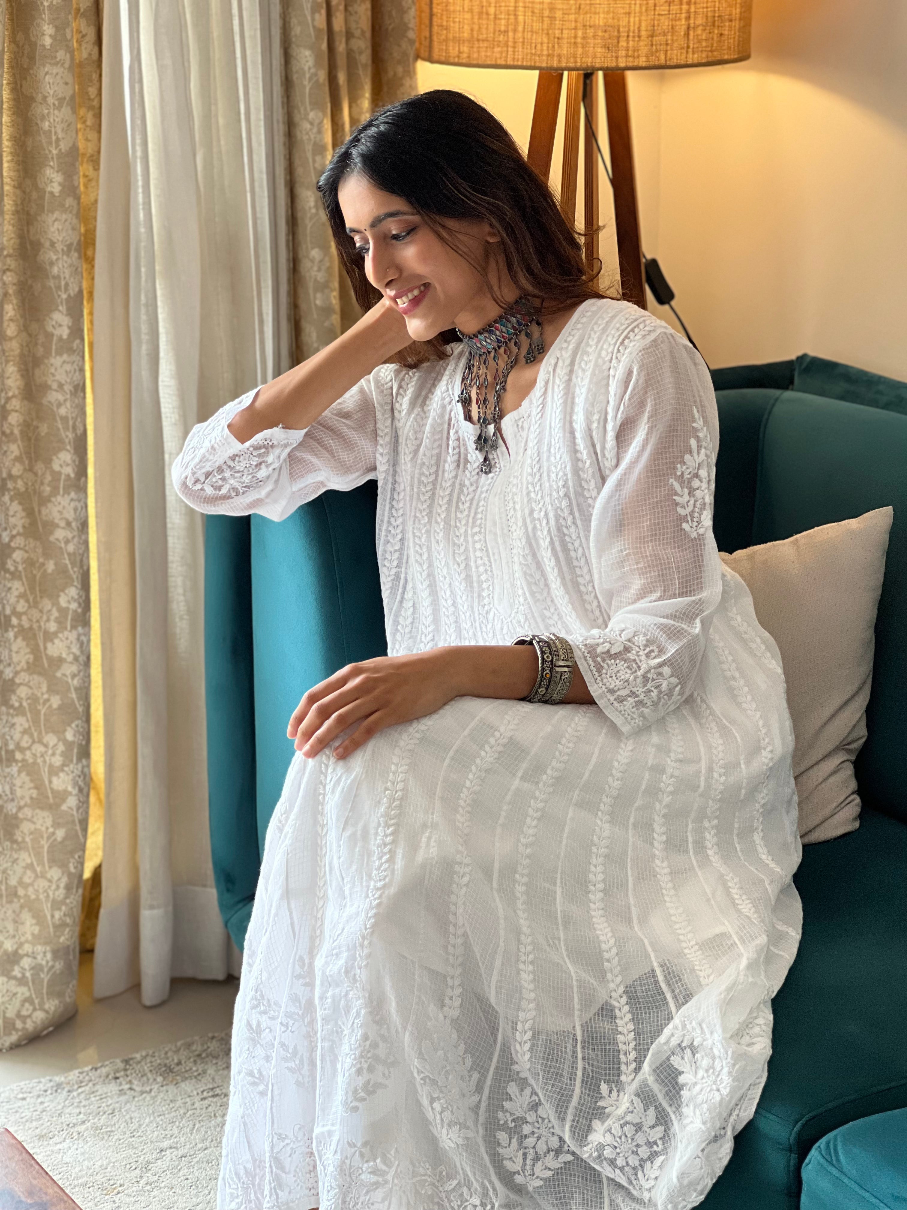 Kota Doria Chikankari Anarkali