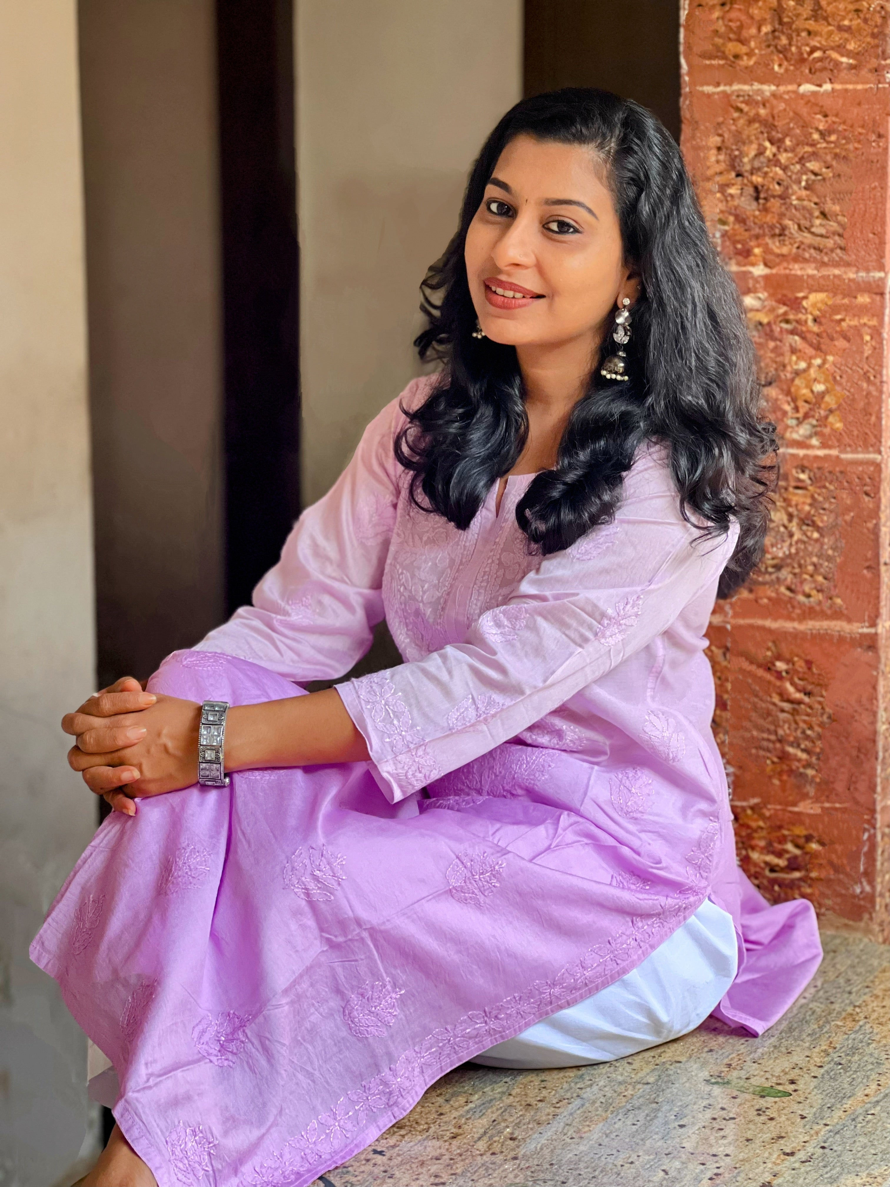 Chanderi Chikankari Straight Kurti