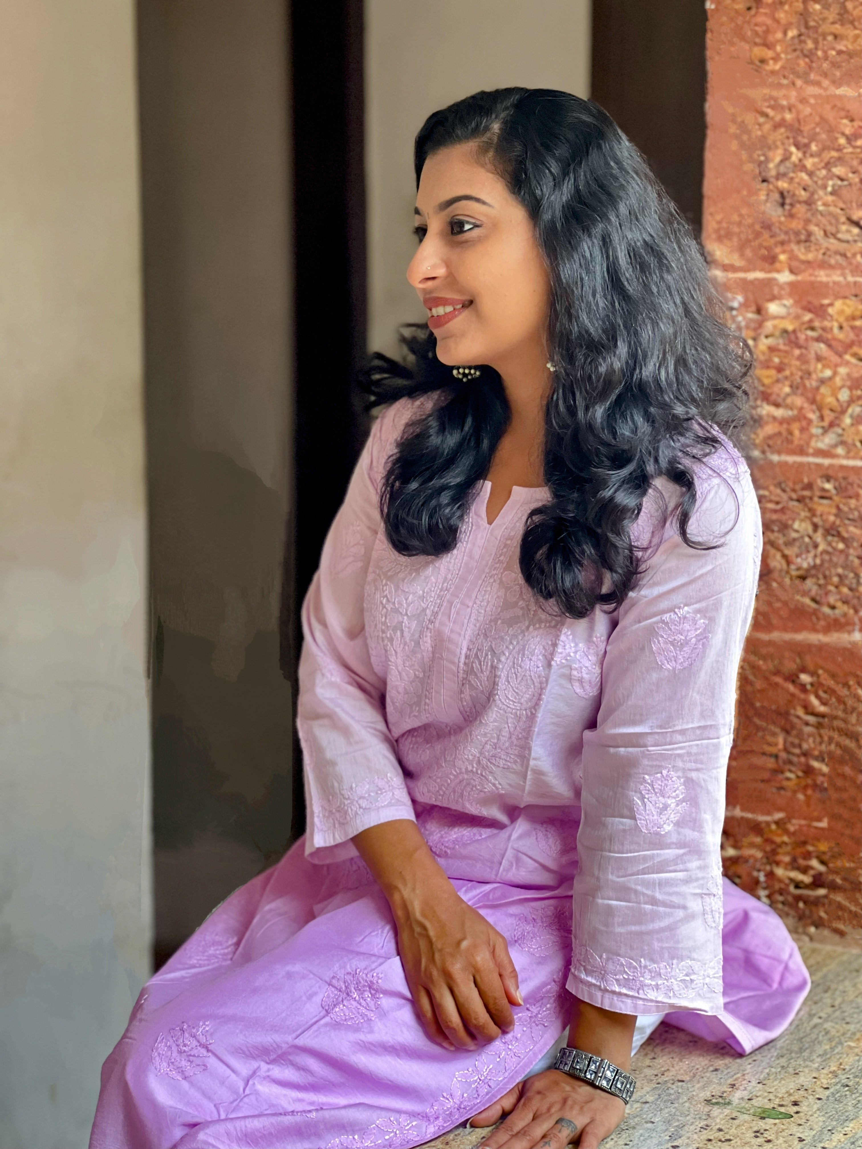 Chanderi Chikankari Straight Kurti