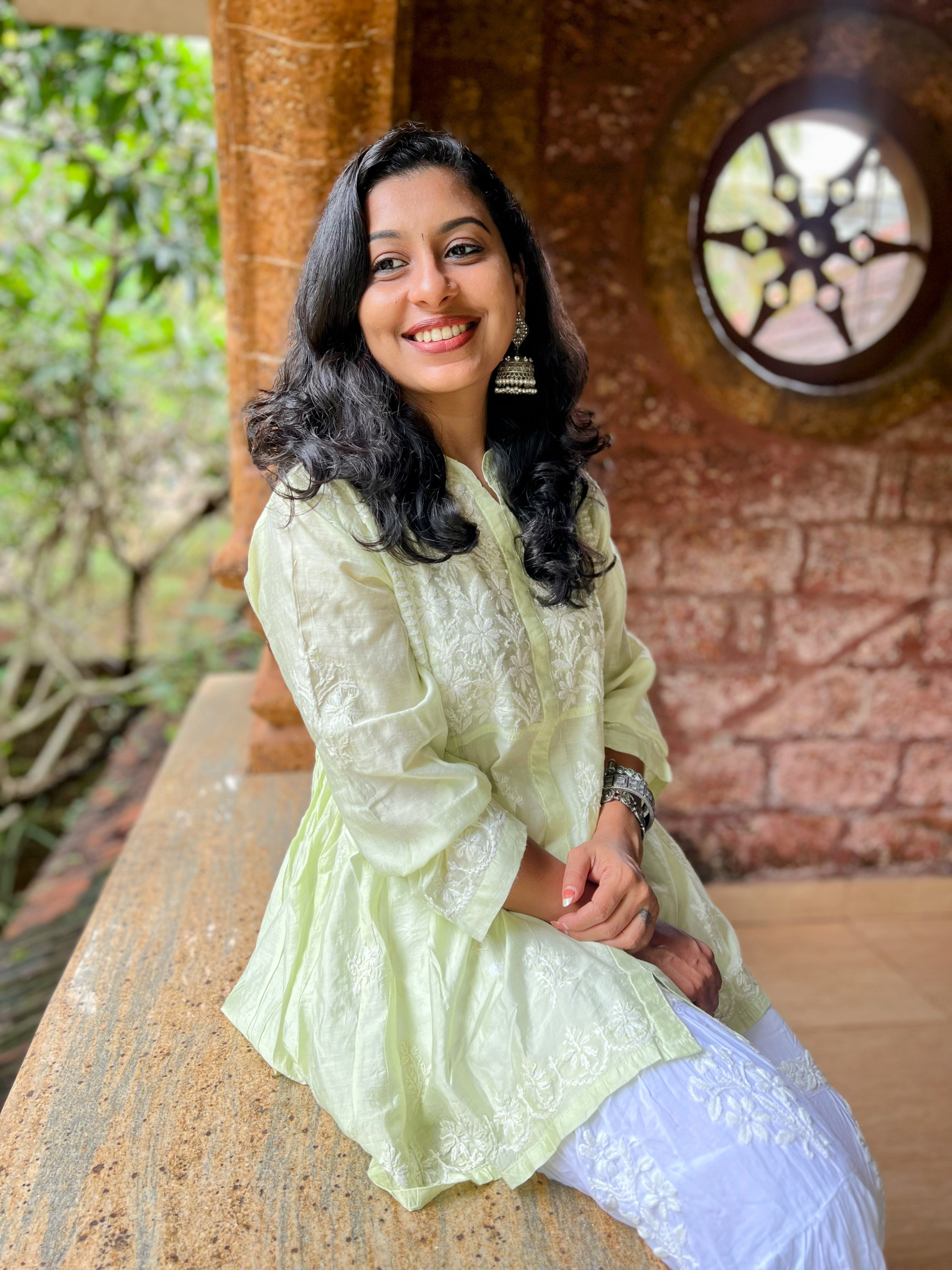 Designer Chanderi Chikankari Short Kurti