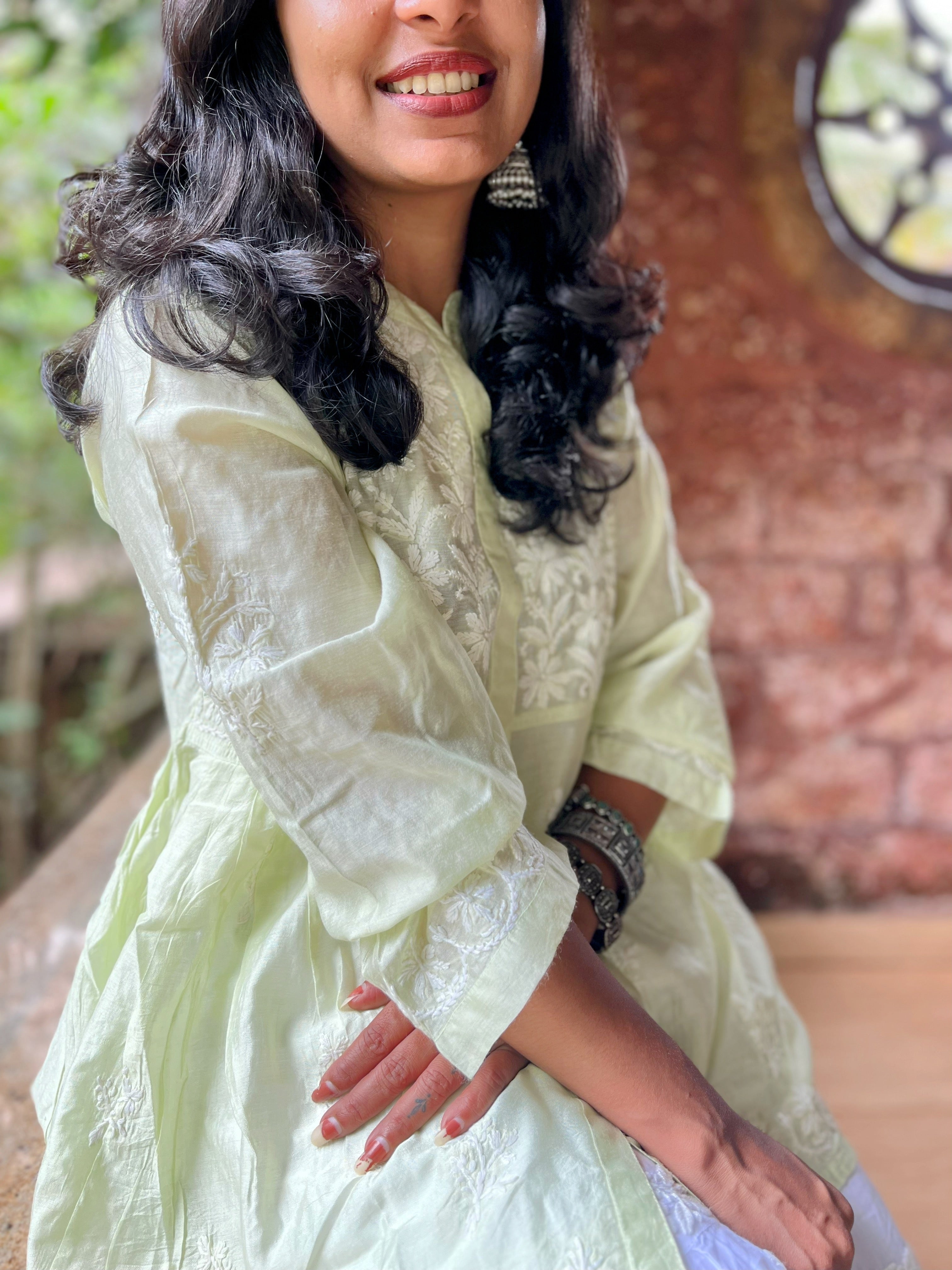 Designer Chanderi Chikankari Short Kurti