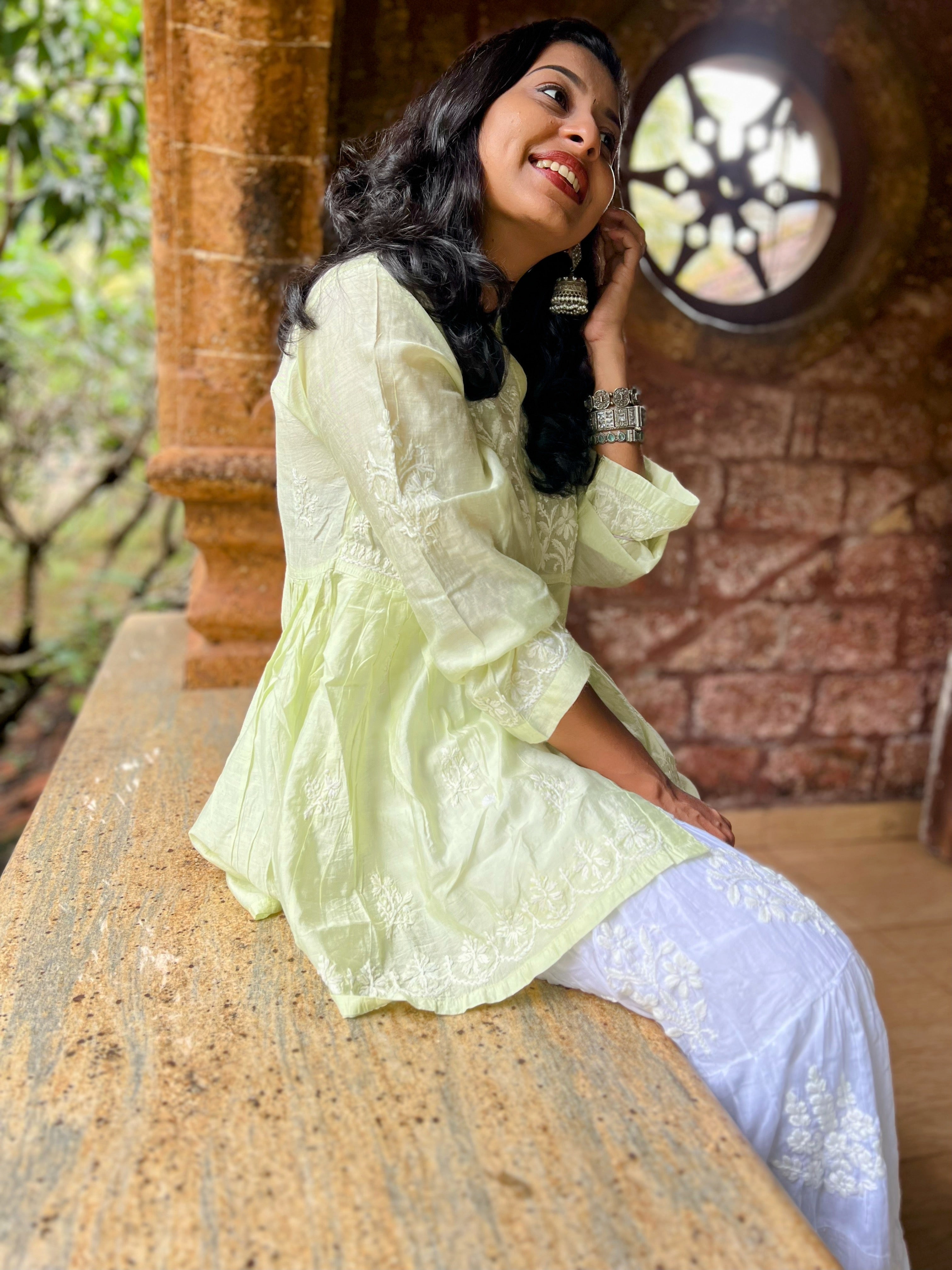 Designer Chanderi Chikankari Short Kurti