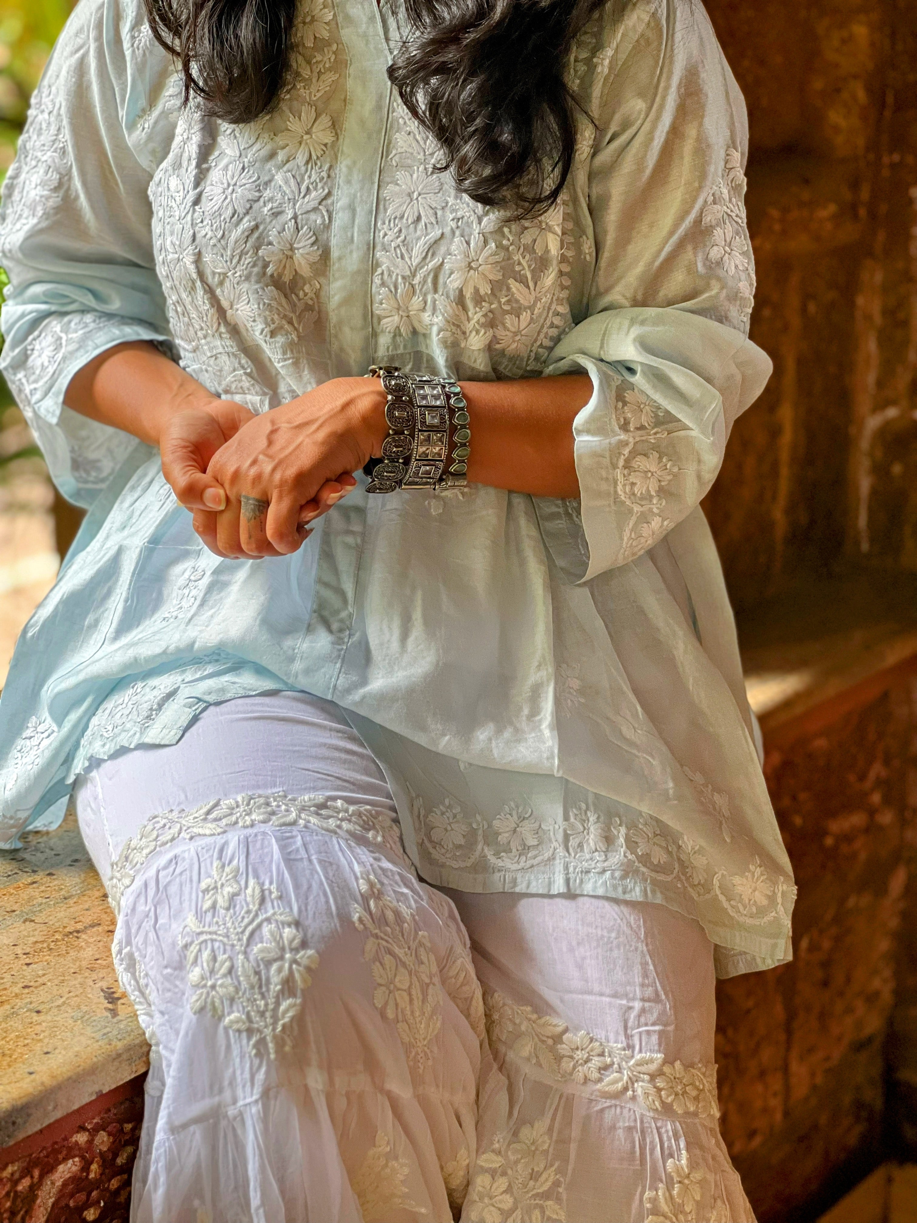 Designer Chanderi Chikankari Short Kurti