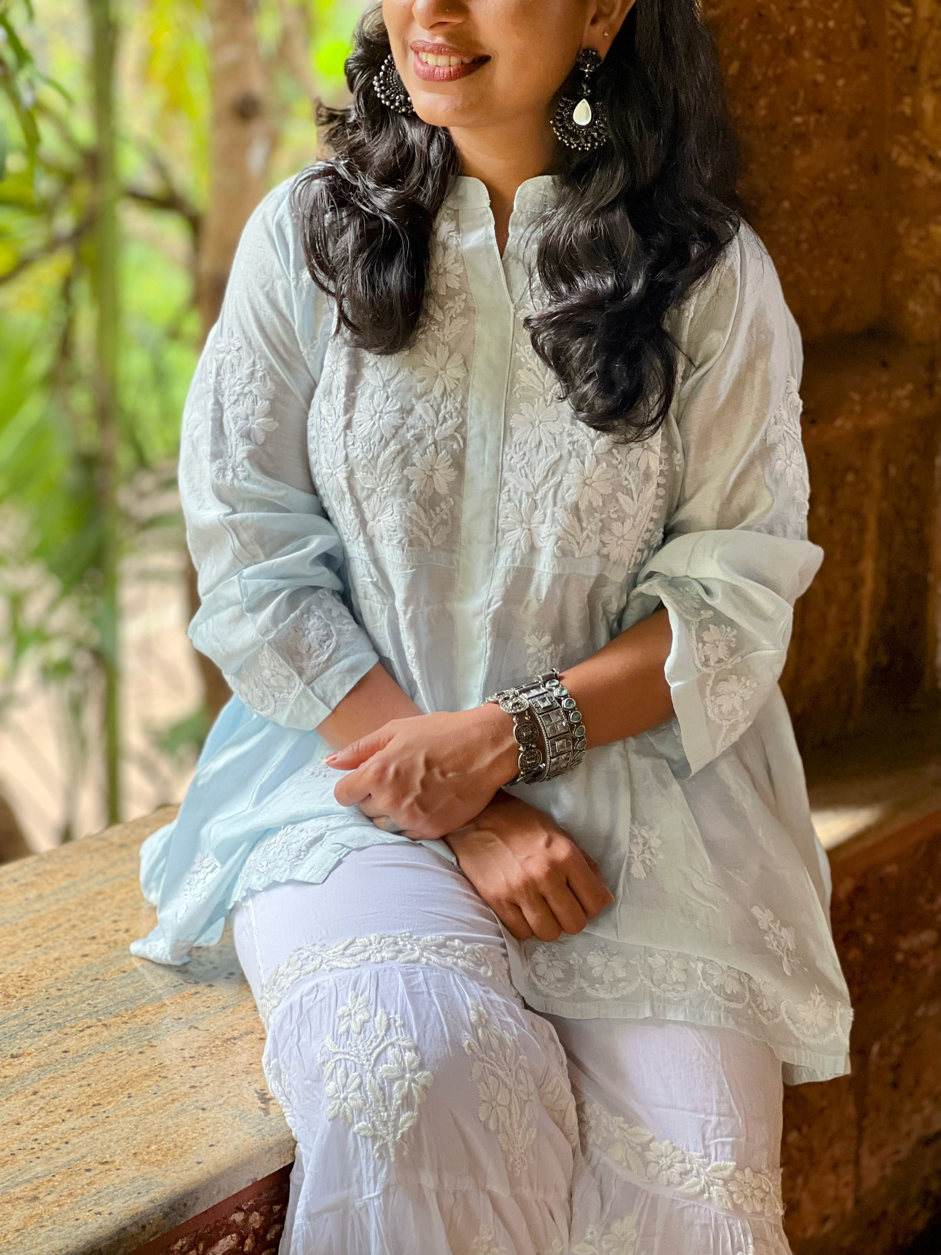 Designer Chanderi Chikankari Short Kurti