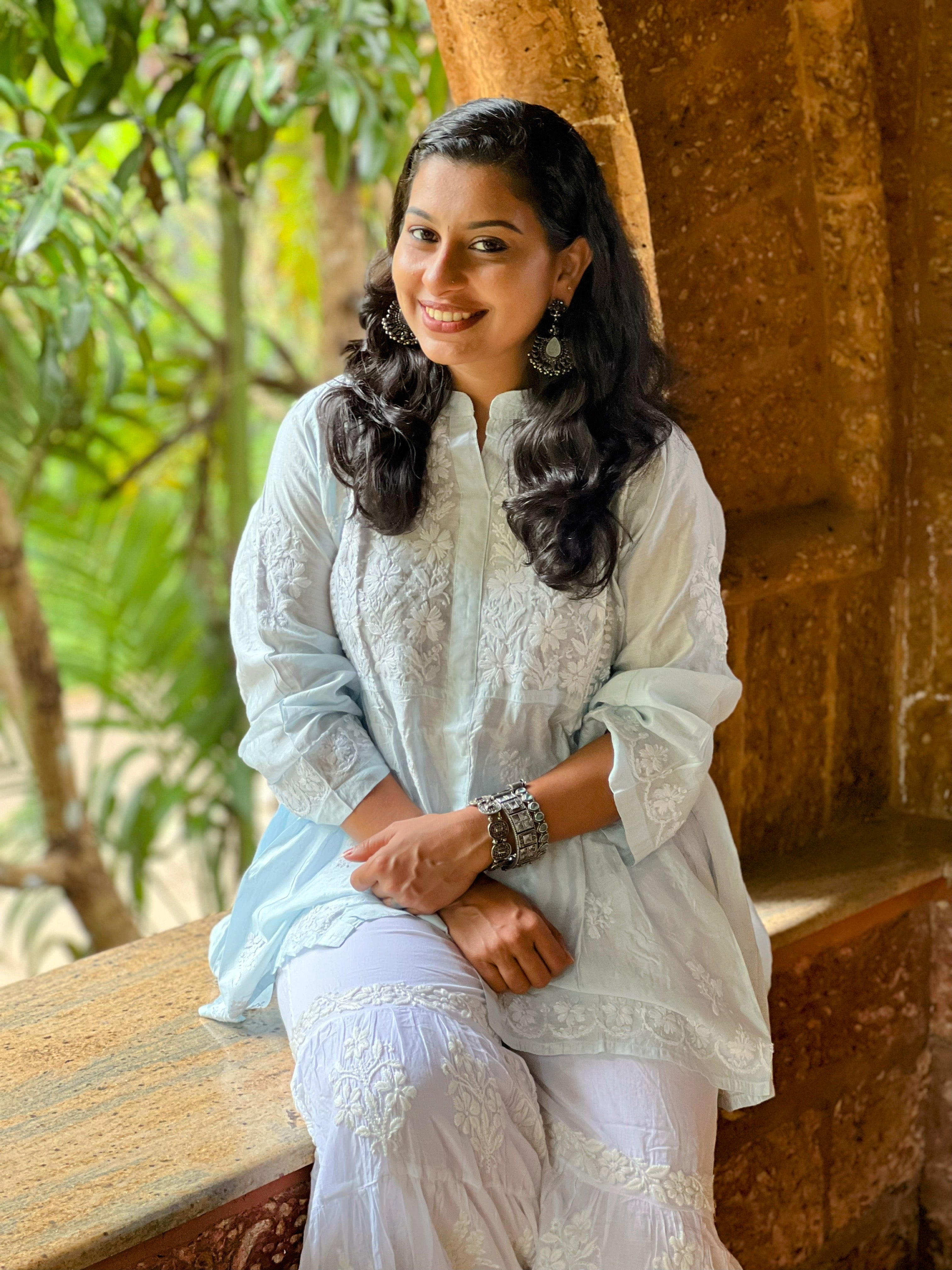 Designer Chanderi Chikankari Short Kurti