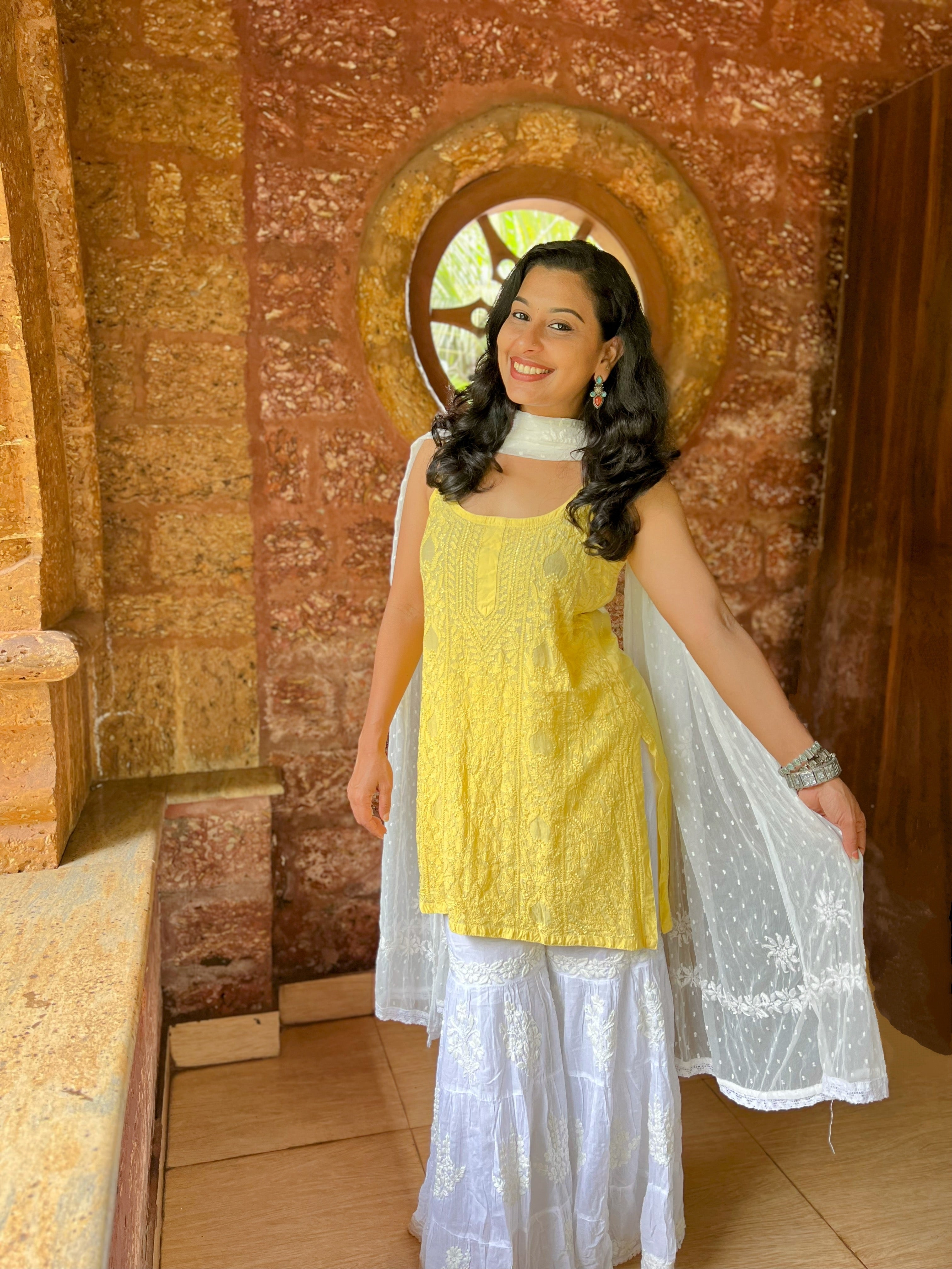 Chikankari Strap Sleeve Short and long Kurtis