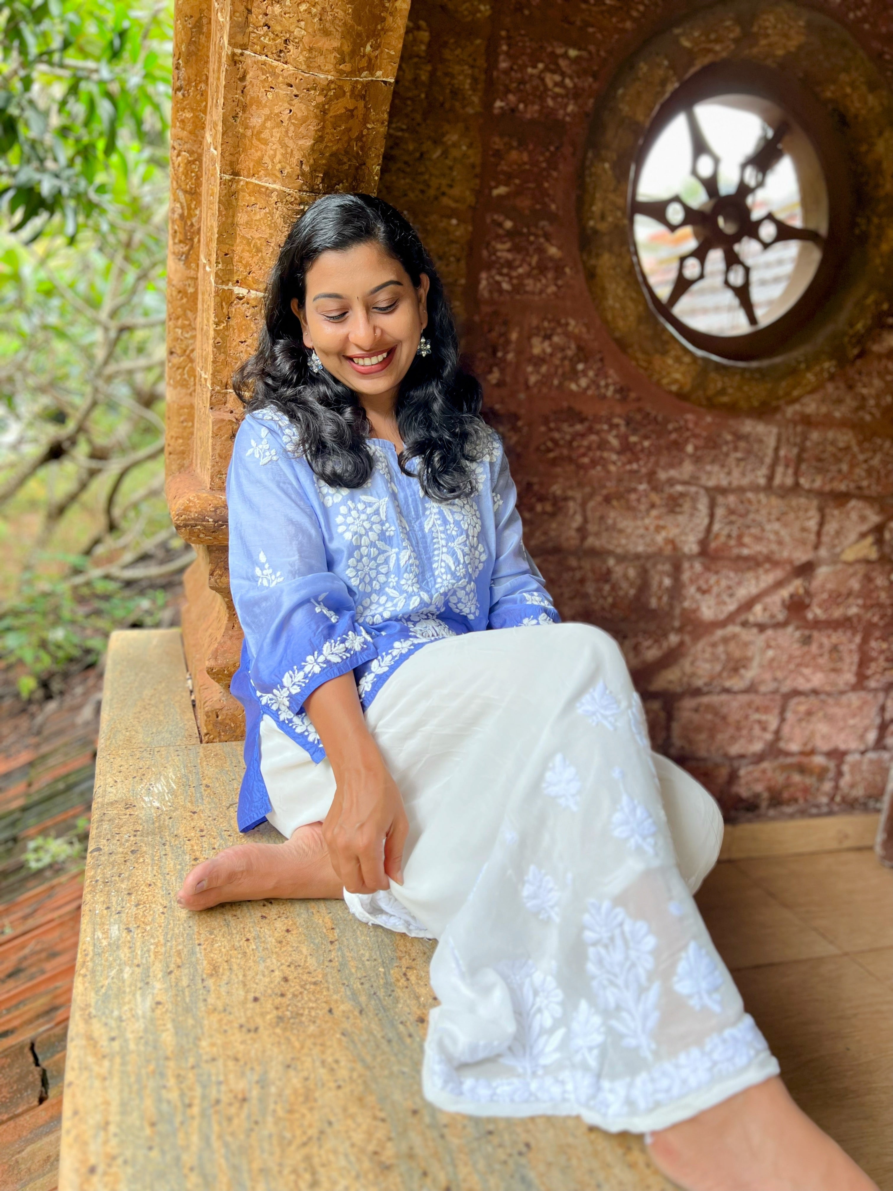 Chanderi Chikankari Short Kurti