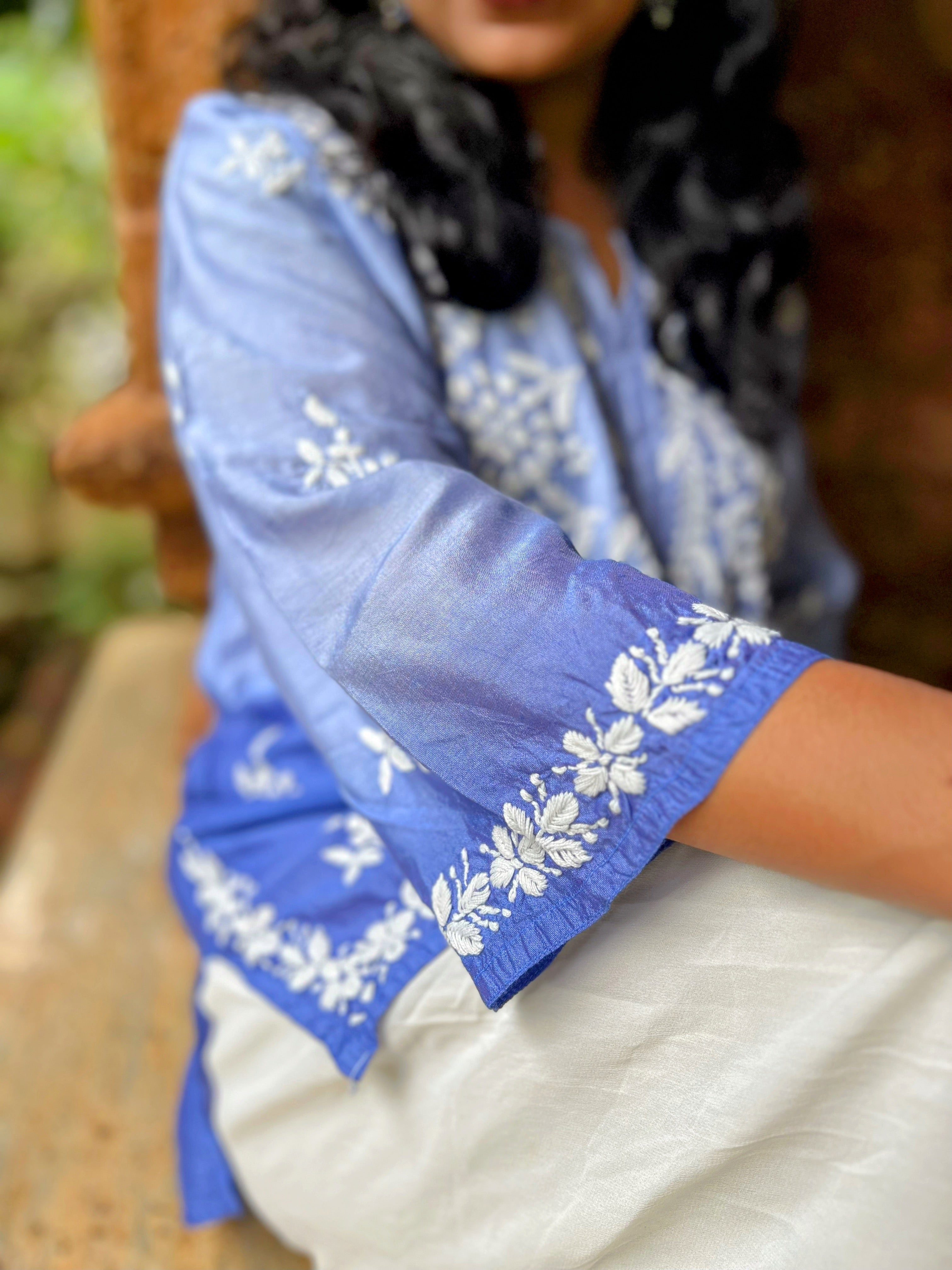 Chanderi Chikankari Short Kurti