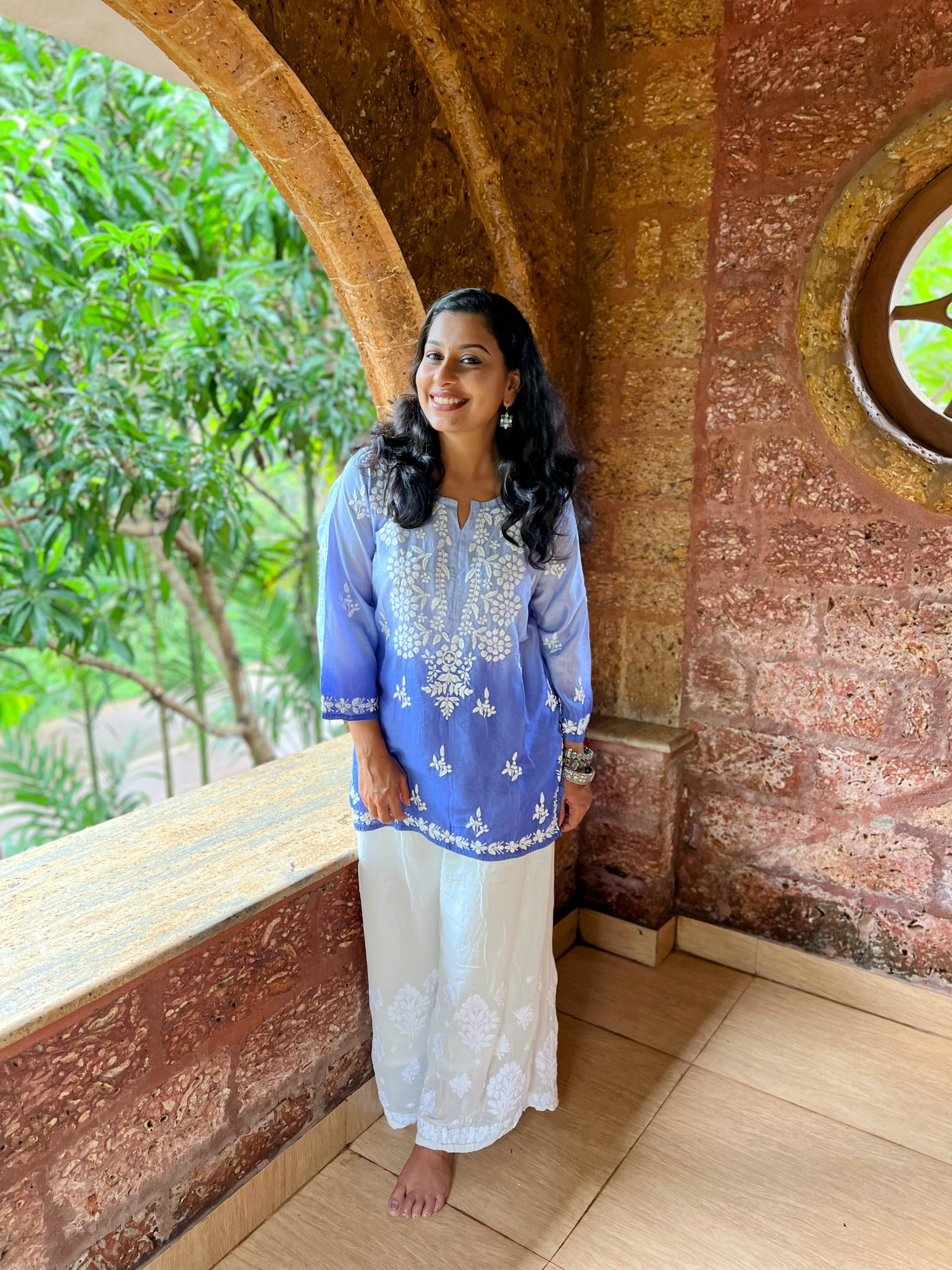 Chanderi Chikankari Short Kurti