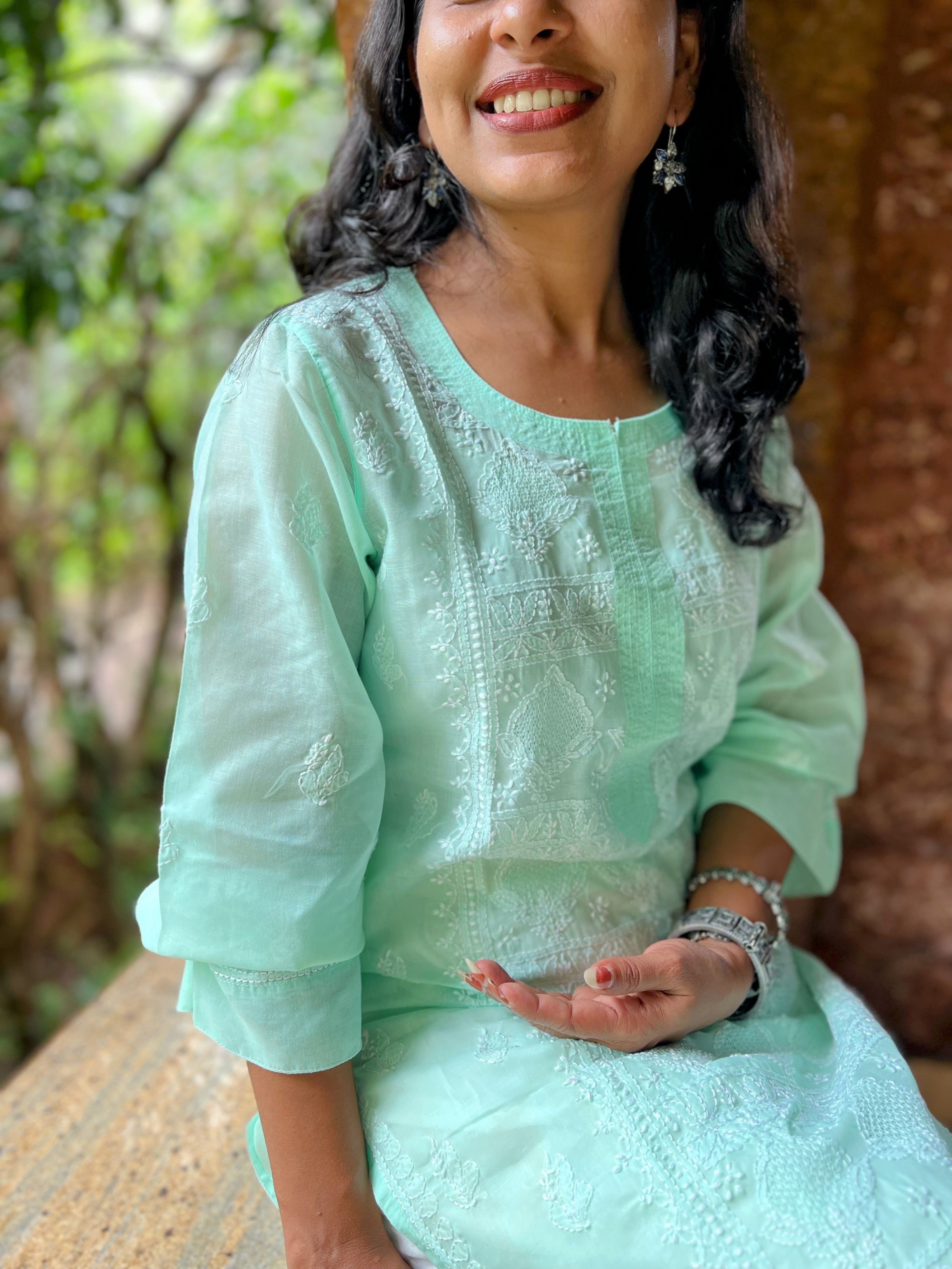 Pure Voile Cotton Hand Jali Chikankari kurti