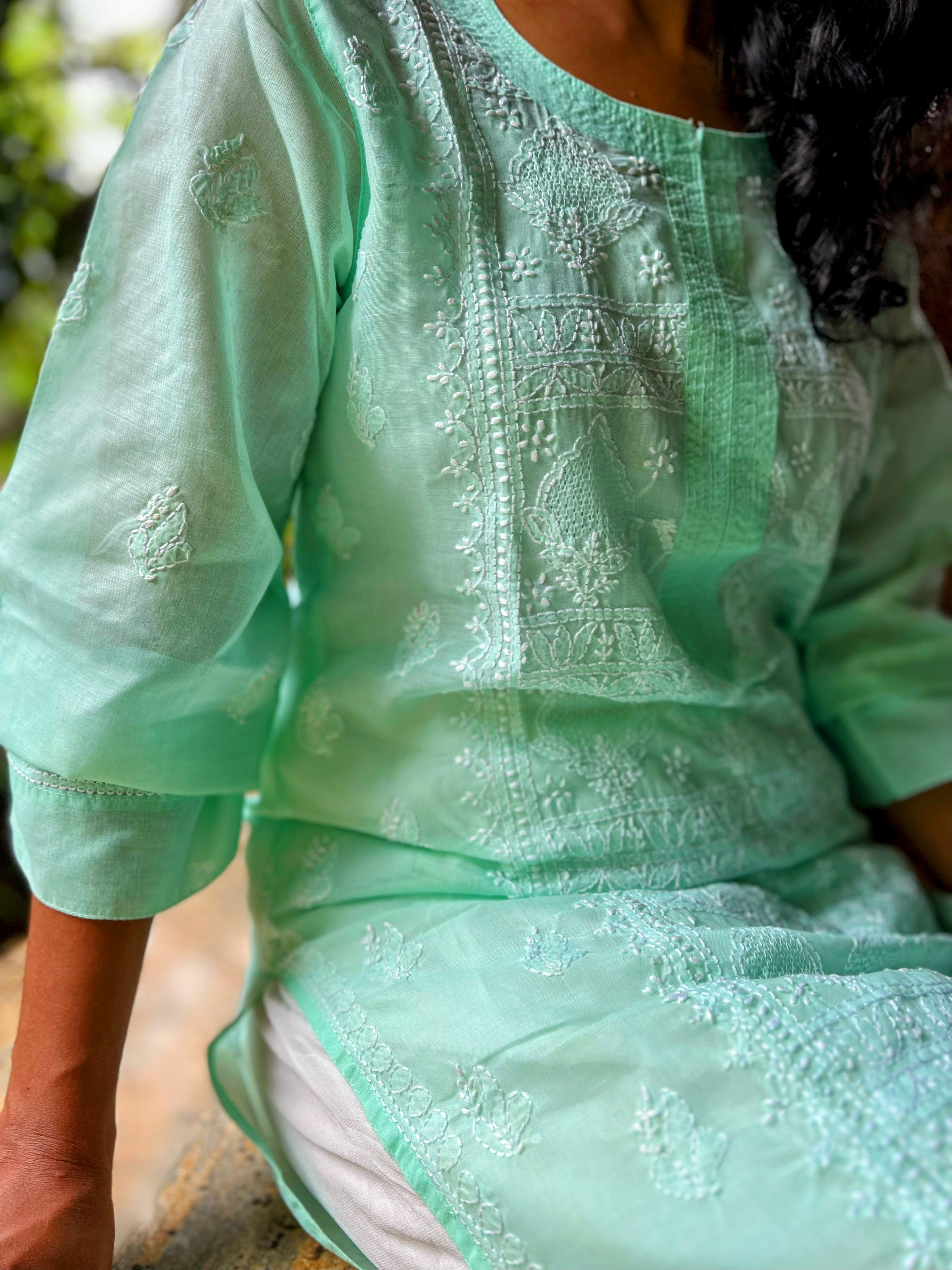 Pure Voile Cotton Hand Jali Chikankari kurti