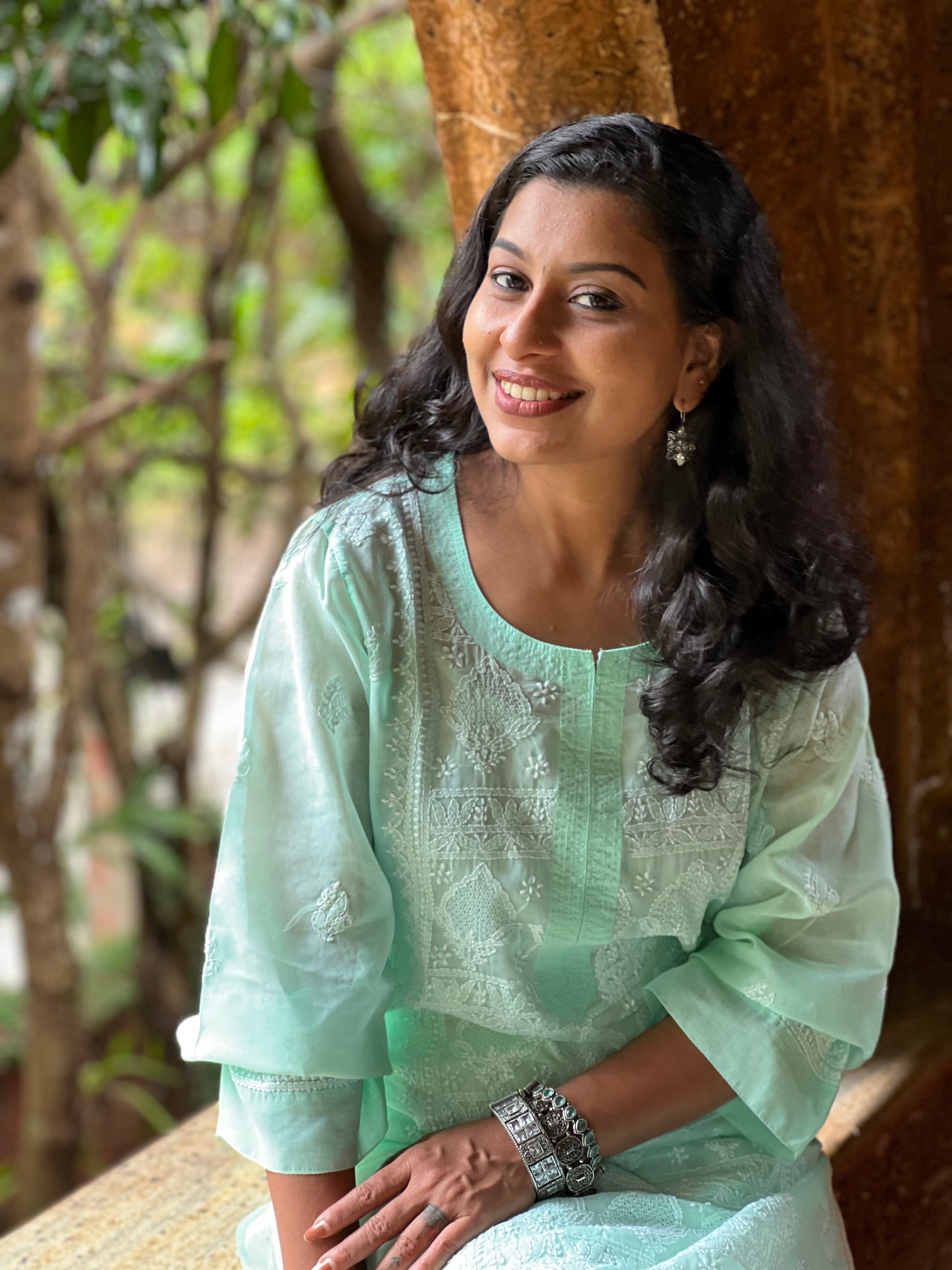 Pure Voile Cotton Hand Jali Chikankari kurti